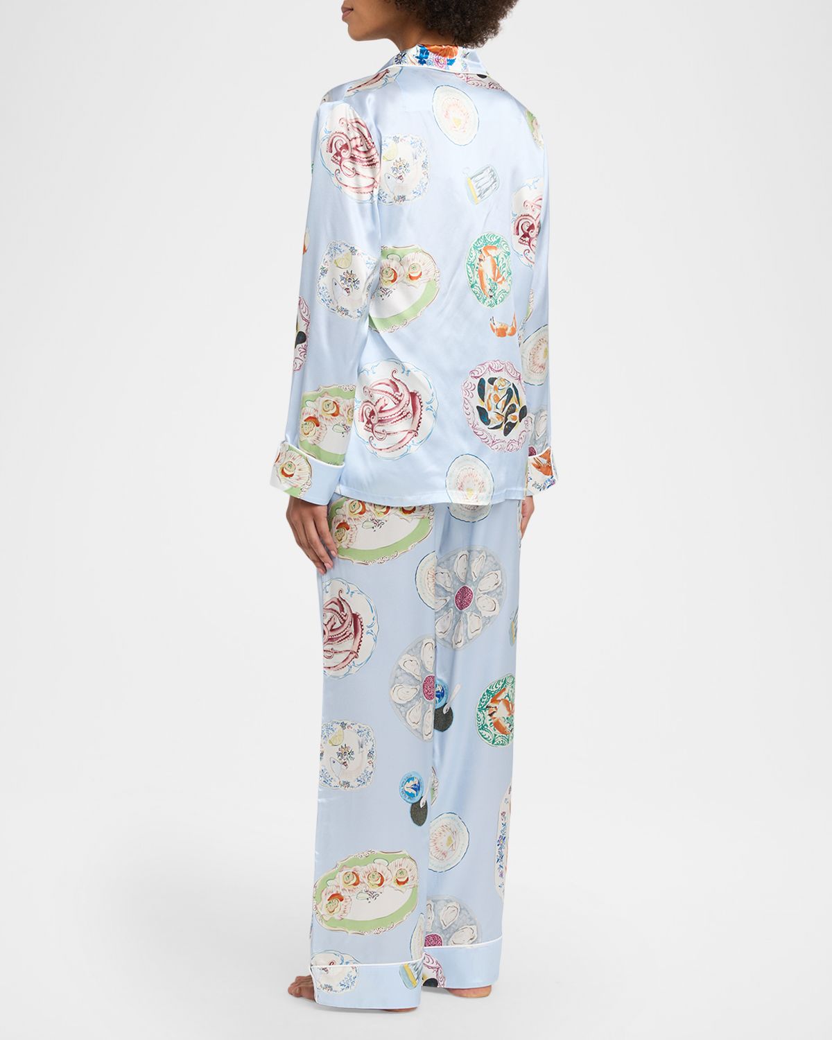 Olivia von Halle Lila Cadiz Seafood-Print Silk Satin Pajama Set | Thumbnail 3