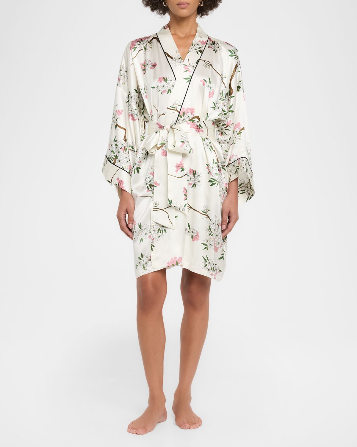 Olivia von Halle Mimi Ana Blossom-Print Silk Robe