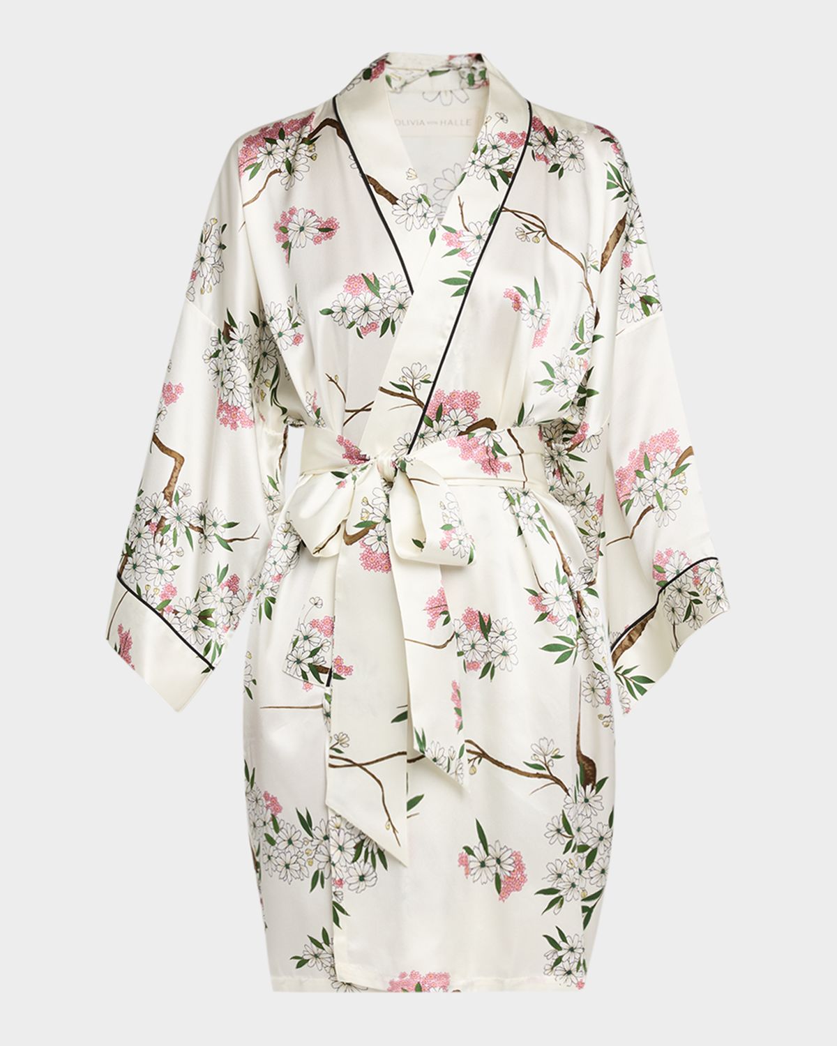 Olivia von Halle Mimi Ana Blossom-Print Silk Robe