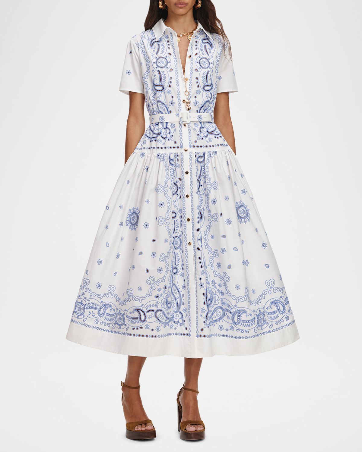 Self-Portrait Embroidered Cotton Belted Midi Dress | Thumbnail 5 Self-Portrait Embroidered Cotton Belted Midi Dress | Thumbnail 5