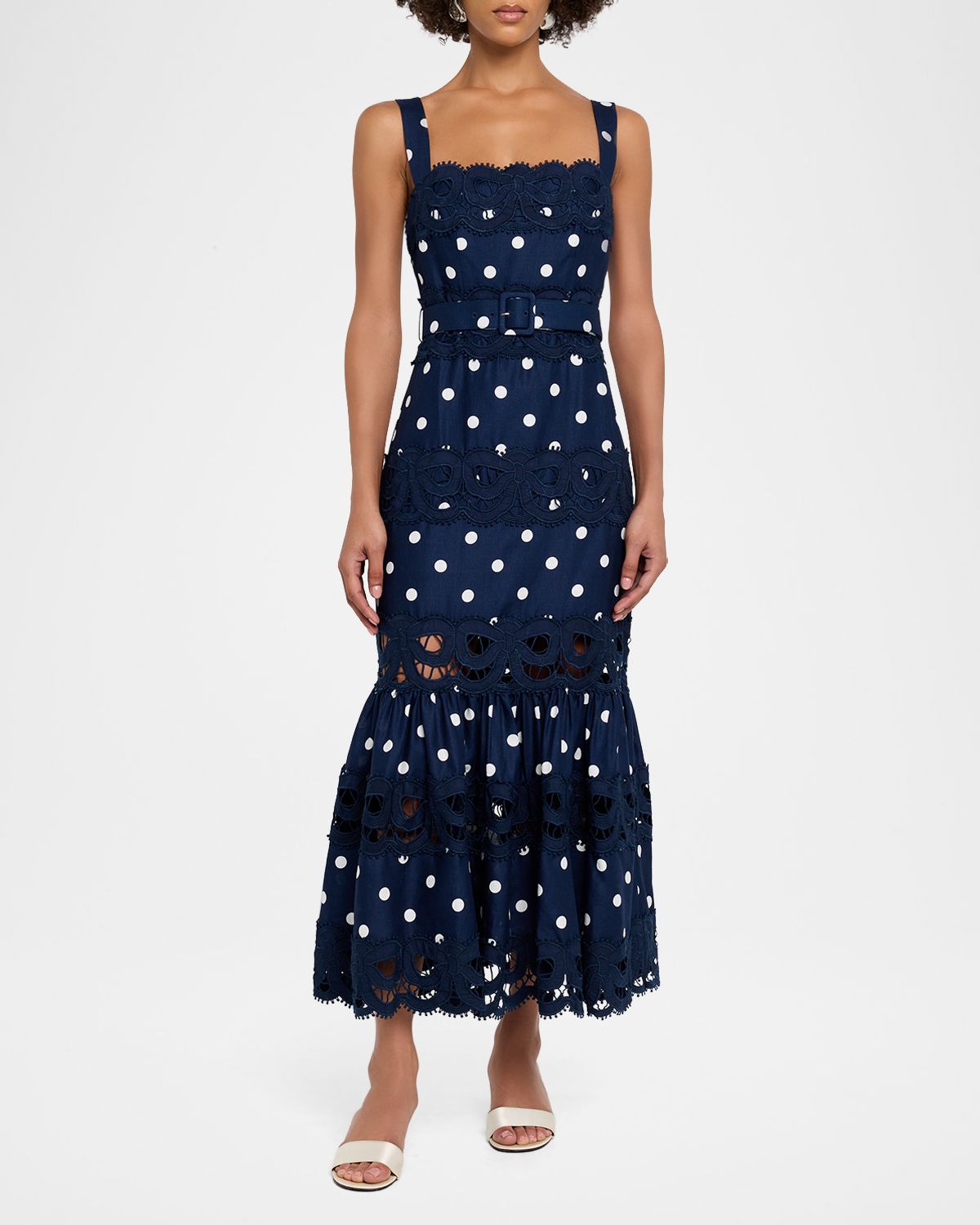 Self-Portrait Polka Dot Linen Midi Dress | Thumbnail 5 Self-Portrait Polka Dot Linen Midi Dress | Thumbnail 5
