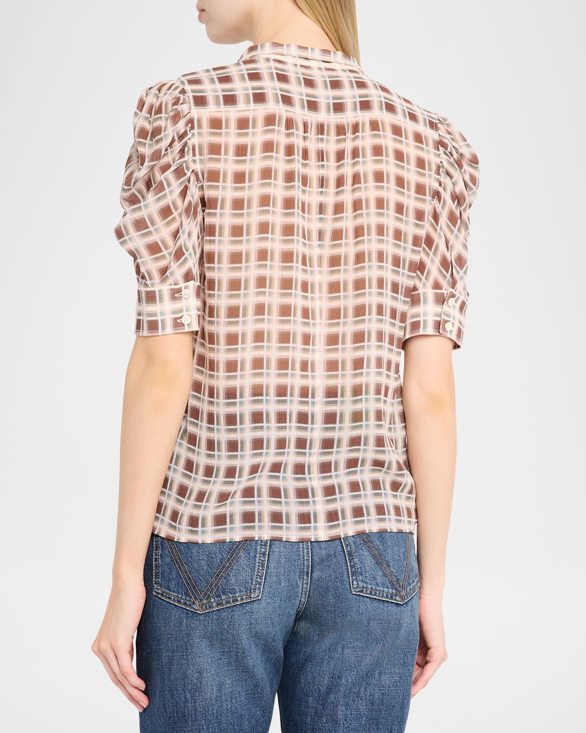 FRAME Gillian Sheer Plissé Silk Top | Thumbnail 3 FRAME Gillian Sheer Plissé Silk Top | Thumbnail 3