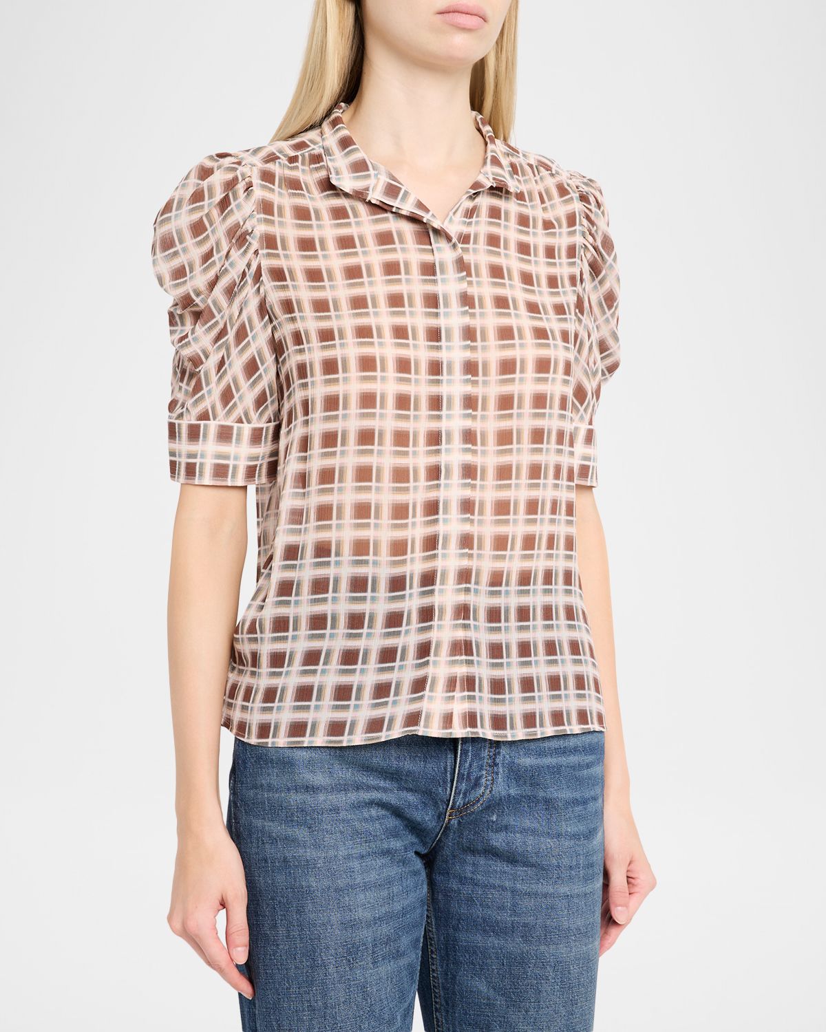 FRAME Gillian Sheer Plissé Silk Top | Thumbnail 4 FRAME Gillian Sheer Plissé Silk Top | Thumbnail 4