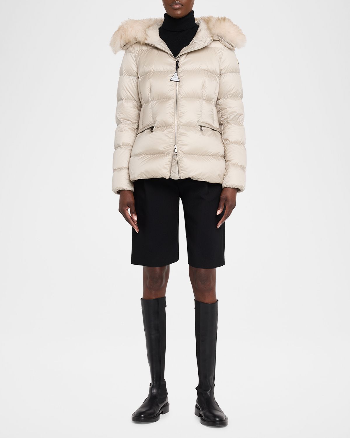 Moncler Boed Hooded Shearling-Trim Down Jacket