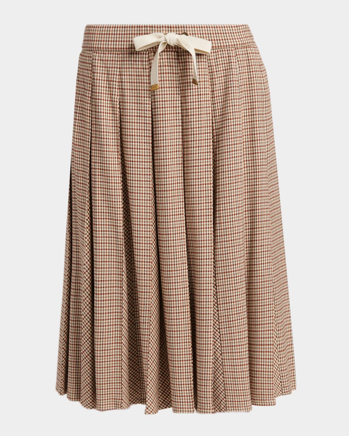 Moncler Check Pleated Wool Midi Skirt