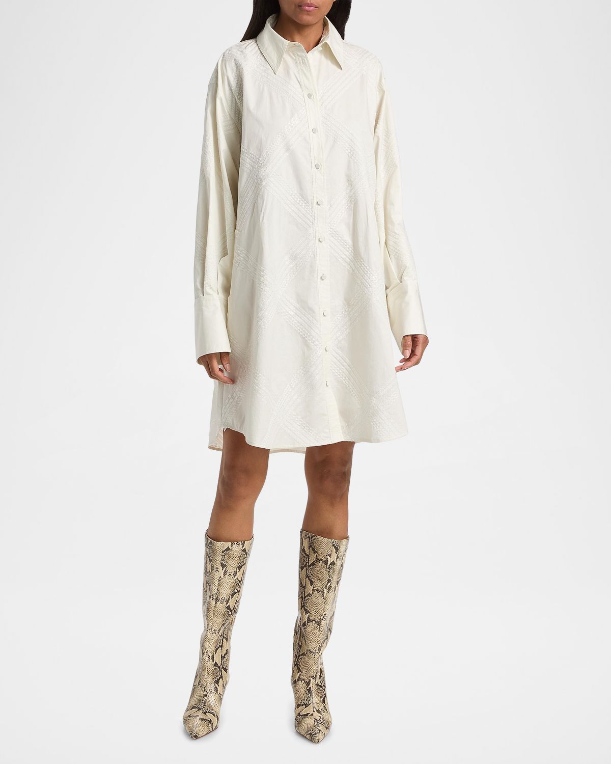 Derek Lam 10 Crosby Piper Embroidered Cotton-Blend Mini Shirtdress | Thumbnail 2 Derek Lam 10 Crosby Piper Embroidered Cotton-Blend Mini Shirtdress | Thumbnail 2