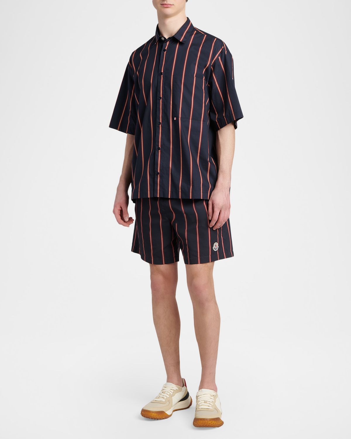 Moncler Men 's Striped Cotton Short-Sleeve Shirt | Thumbnail 2 Moncler Men 's Striped Cotton Short-Sleeve Shirt | Thumbnail 2