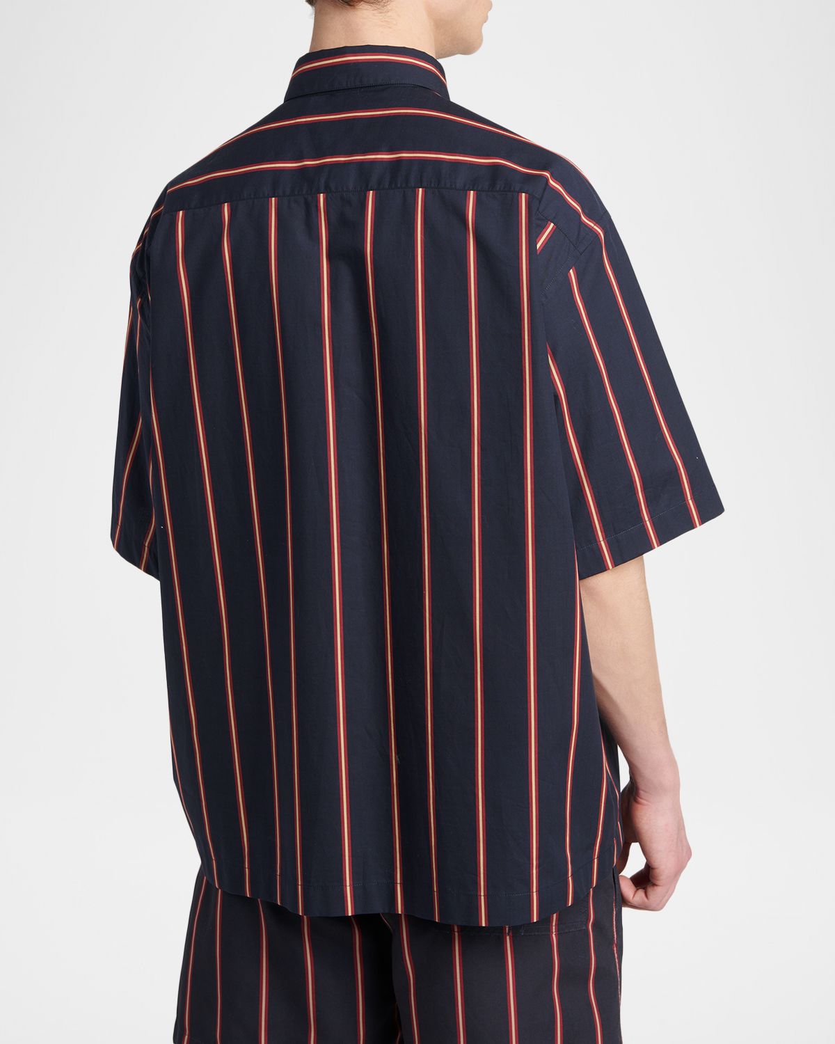 Moncler Men 's Striped Cotton Short-Sleeve Shirt | Thumbnail 3 Moncler Men 's Striped Cotton Short-Sleeve Shirt | Thumbnail 3