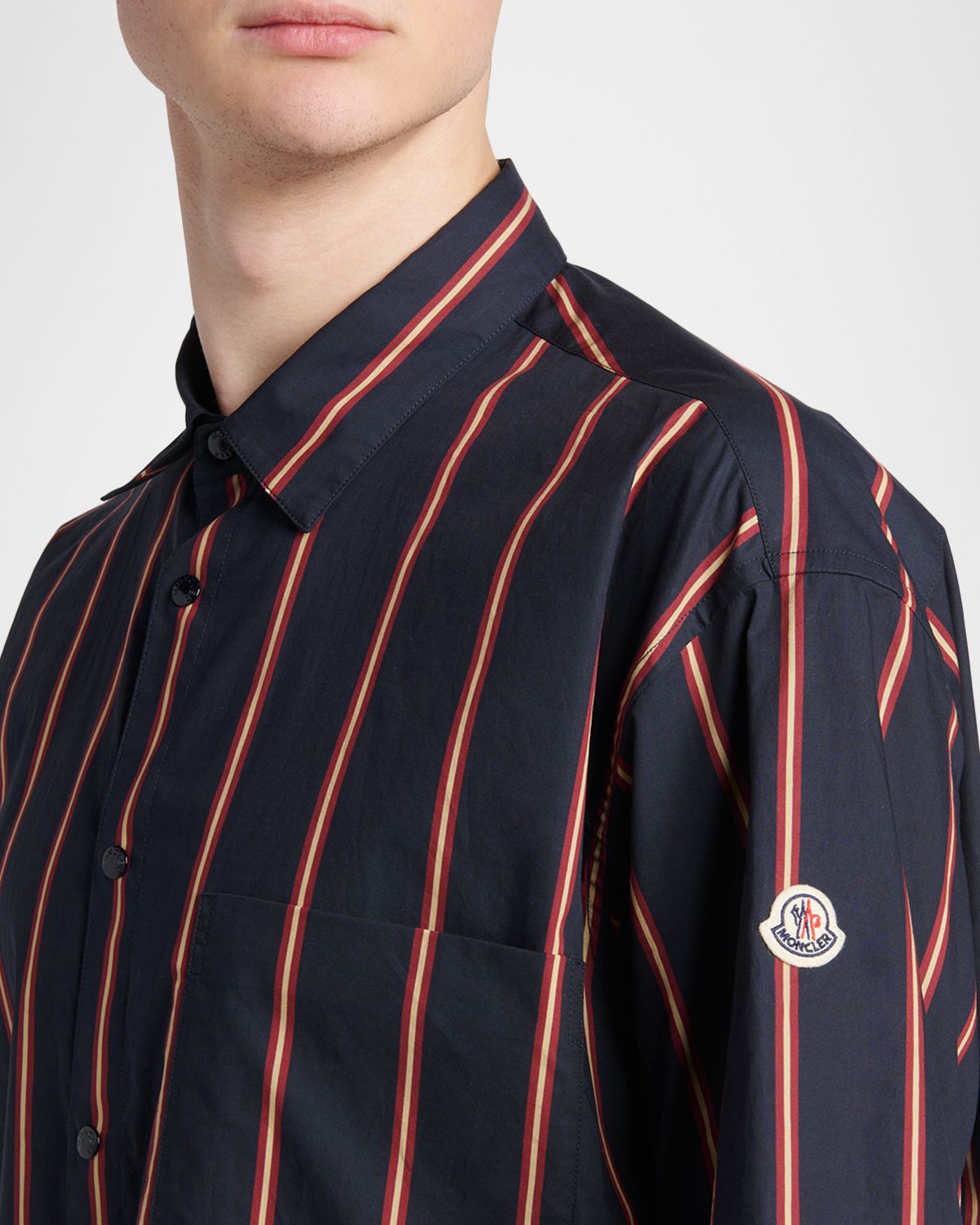 Moncler Men 's Striped Cotton Short-Sleeve Shirt | Thumbnail 5 Moncler Men 's Striped Cotton Short-Sleeve Shirt | Thumbnail 5