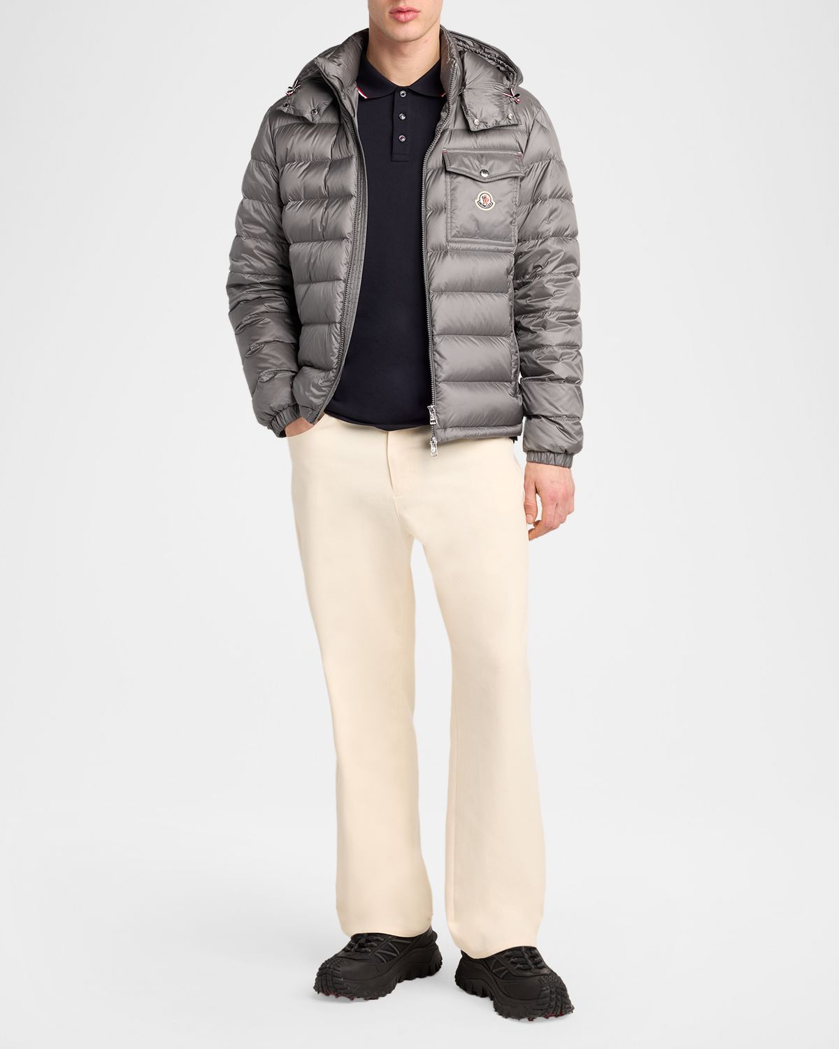 Moncler en 's Striped-Trim Cotton Pique Polo Shirt