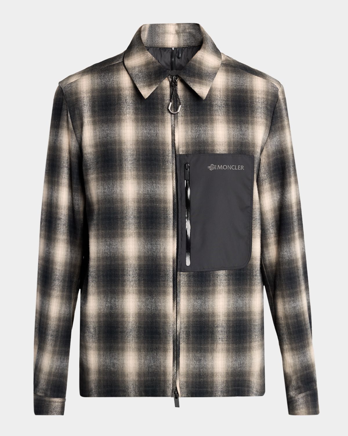 Moncler Grenoble Men 's Mixed-Media Macro Check Zip Shirt Jacket