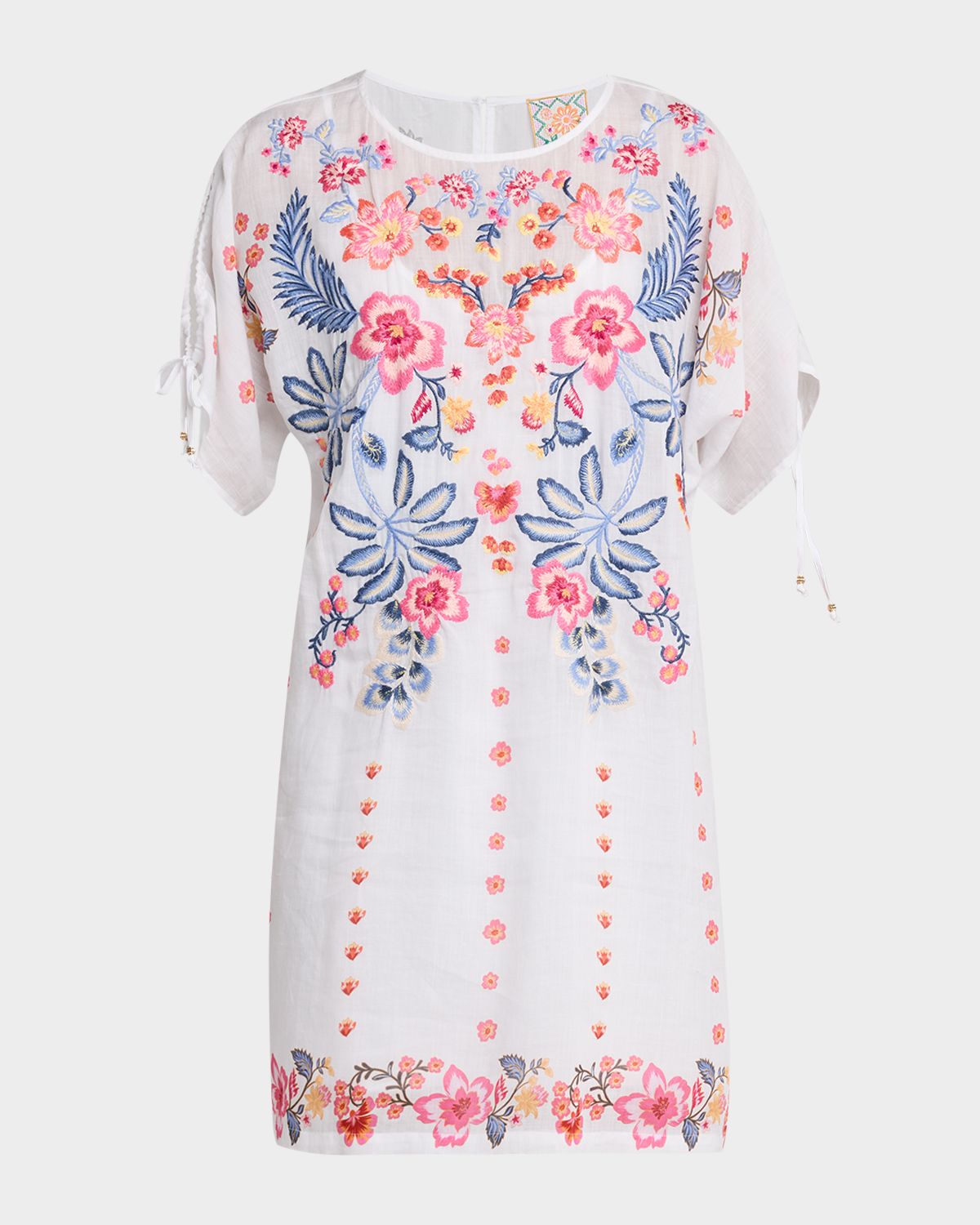 Johnny Was Embroidered Split-Sleeve Mini Dress