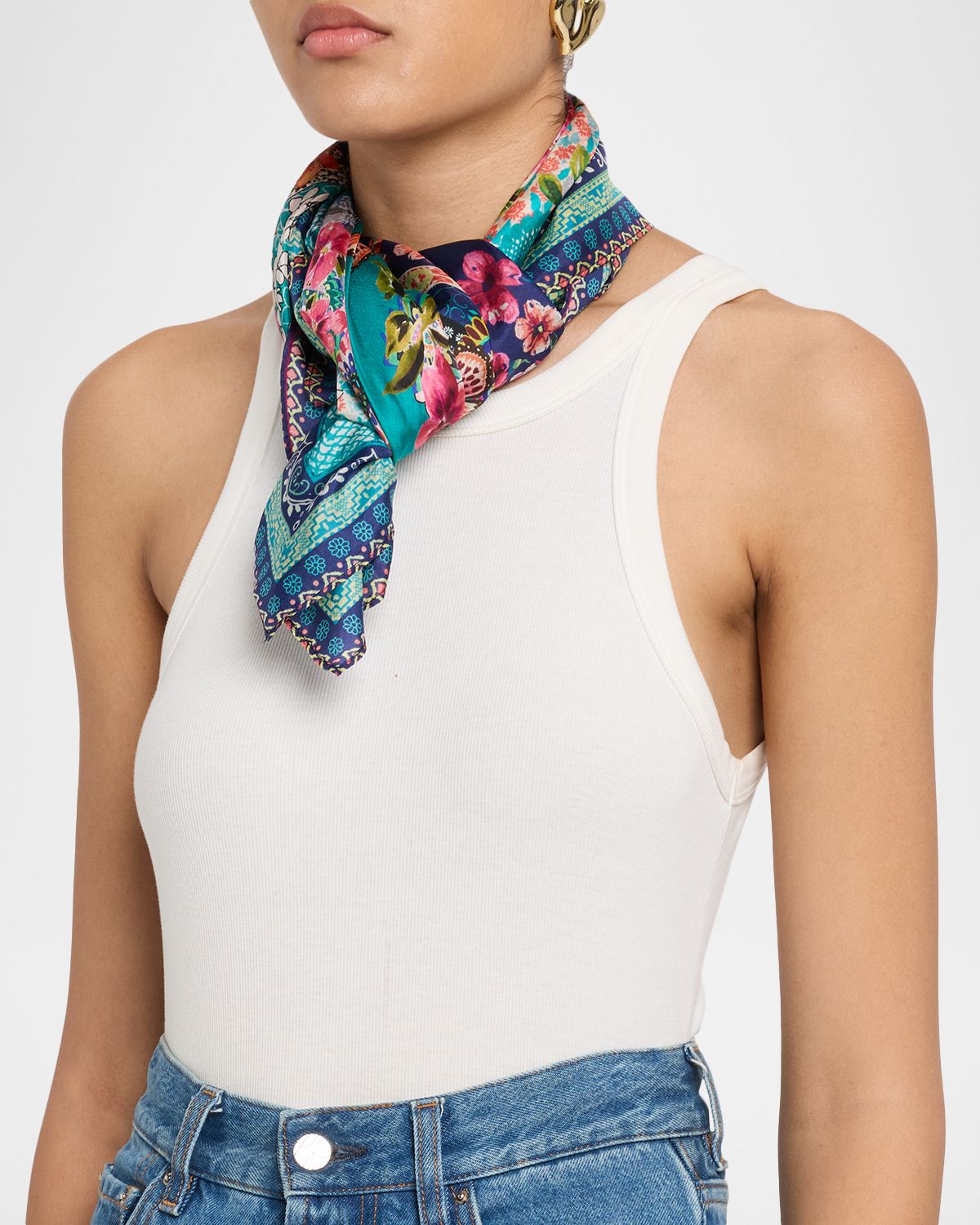 Johnny Was Romana Floral-Print Silk Square Scarf | Thumbnail 3