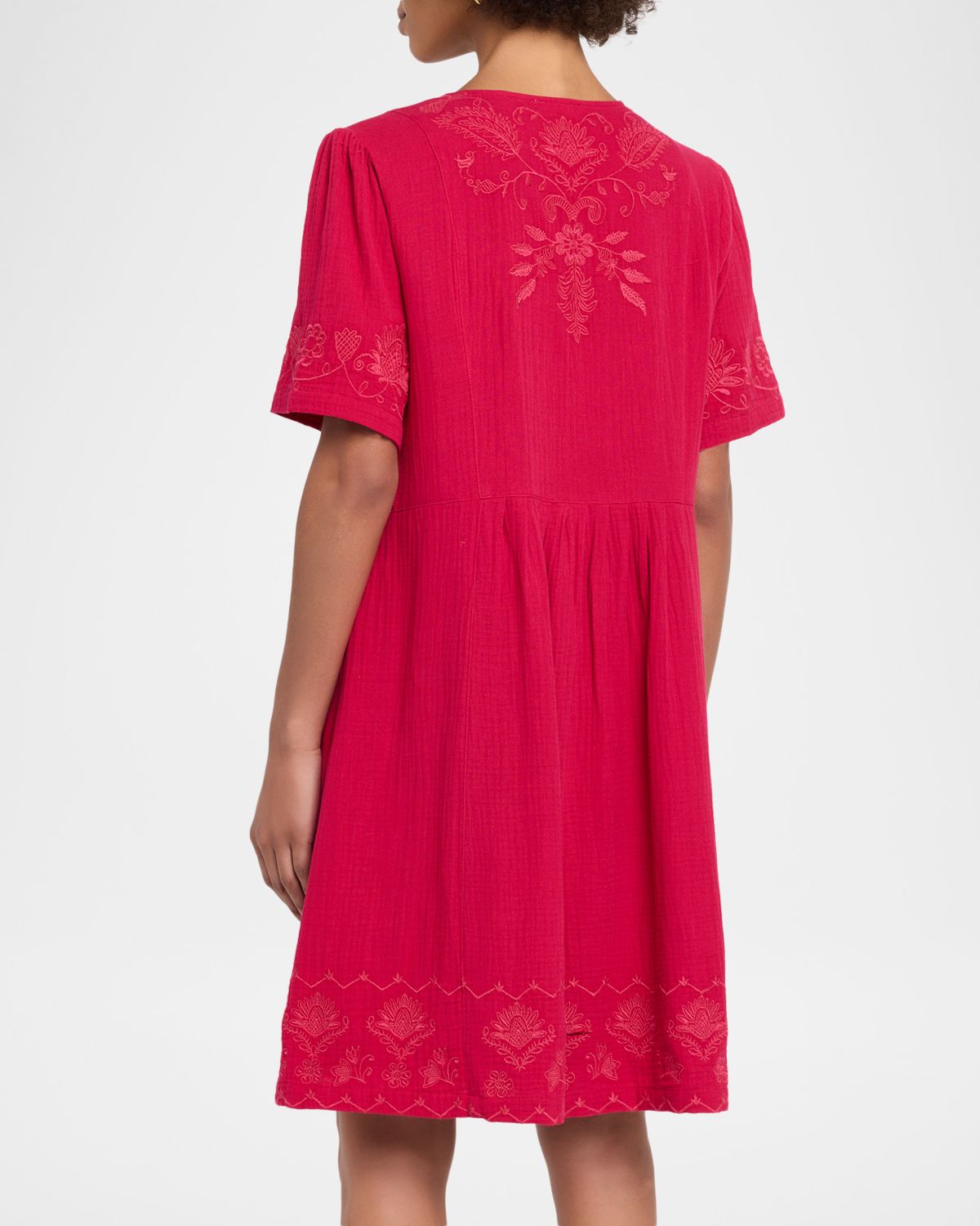 Johnny Was Floral-Embroidered Cotton Gauze Dress | Thumbnail 3