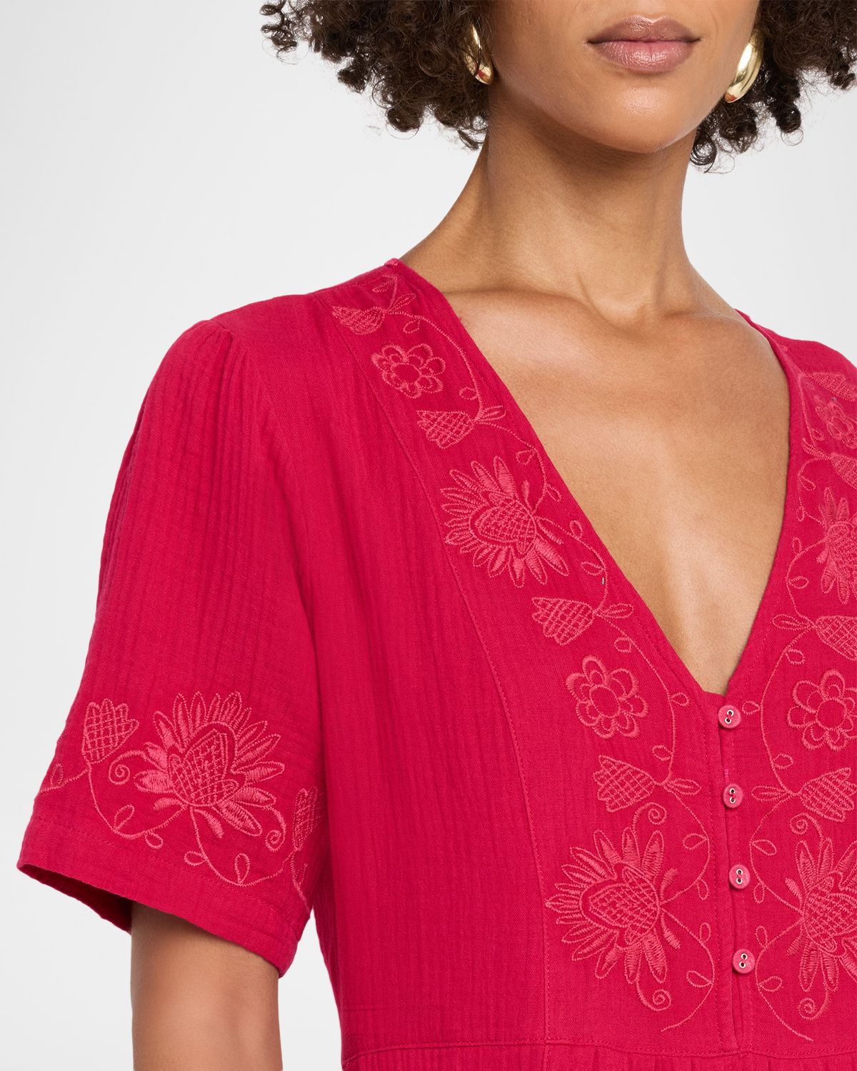 Johnny Was Floral-Embroidered Cotton Gauze Dress | Thumbnail 5