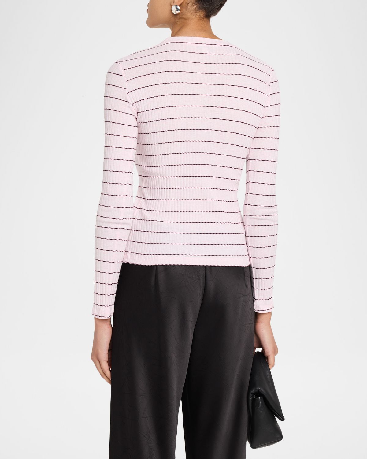 Vince Stripe Long-Sleeve Rib-Knit Tee | Thumbnail 3 Vince Stripe Long-Sleeve Rib-Knit Tee | Thumbnail 3