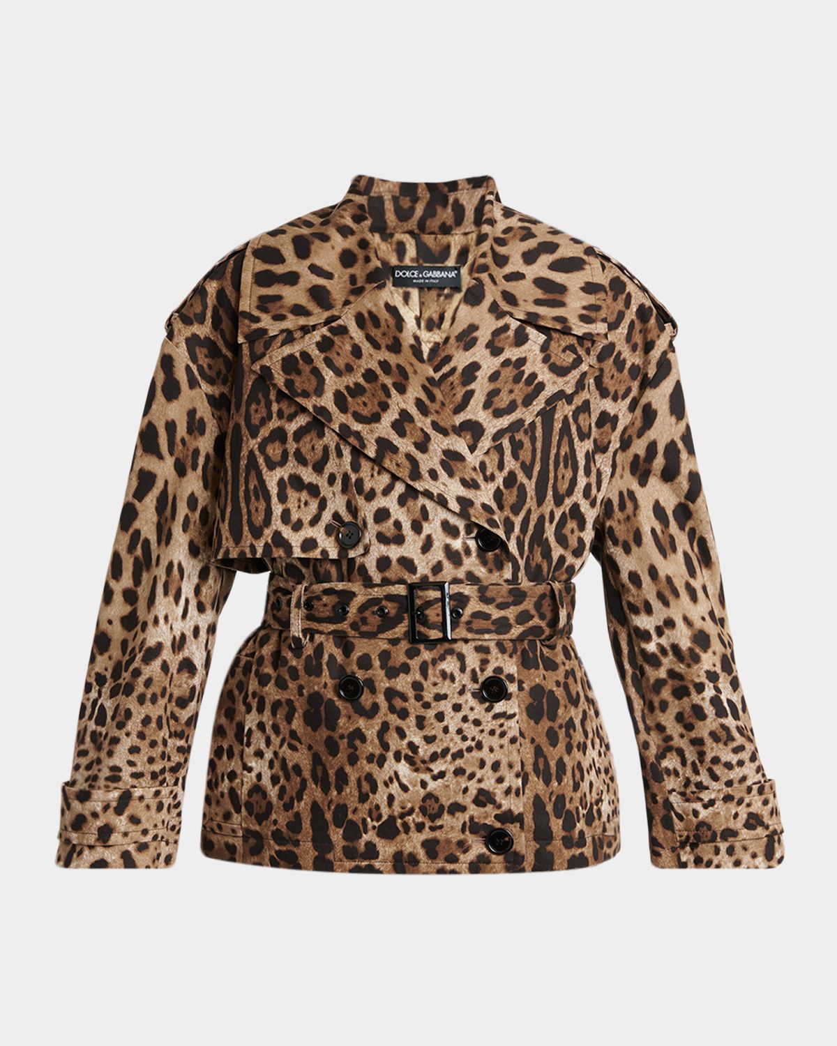 Dolce & Gabbana Leopard-Print Belted Short Sports Trench Coat - Women's Clothing