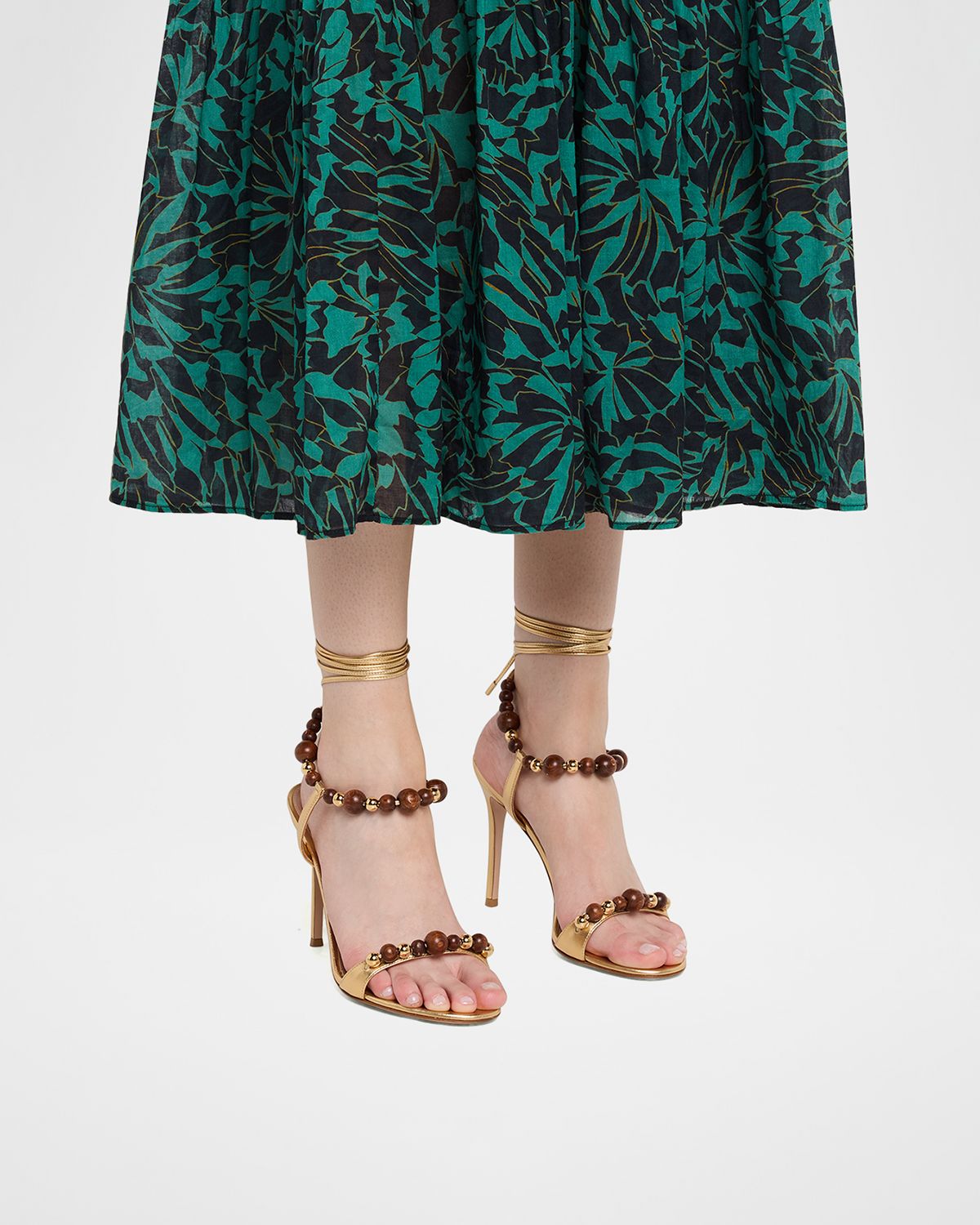 Gianvito Rossi 95mm Beaded Metallic Nappa Leather Ankle-Tie Sandals | Thumbnail 6