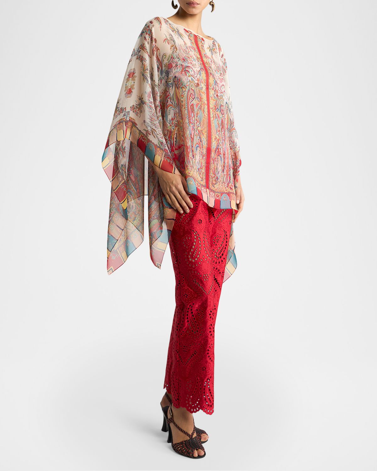 Etro Paisley Foliage Motif Silk Poncho Top | Thumbnail 2
