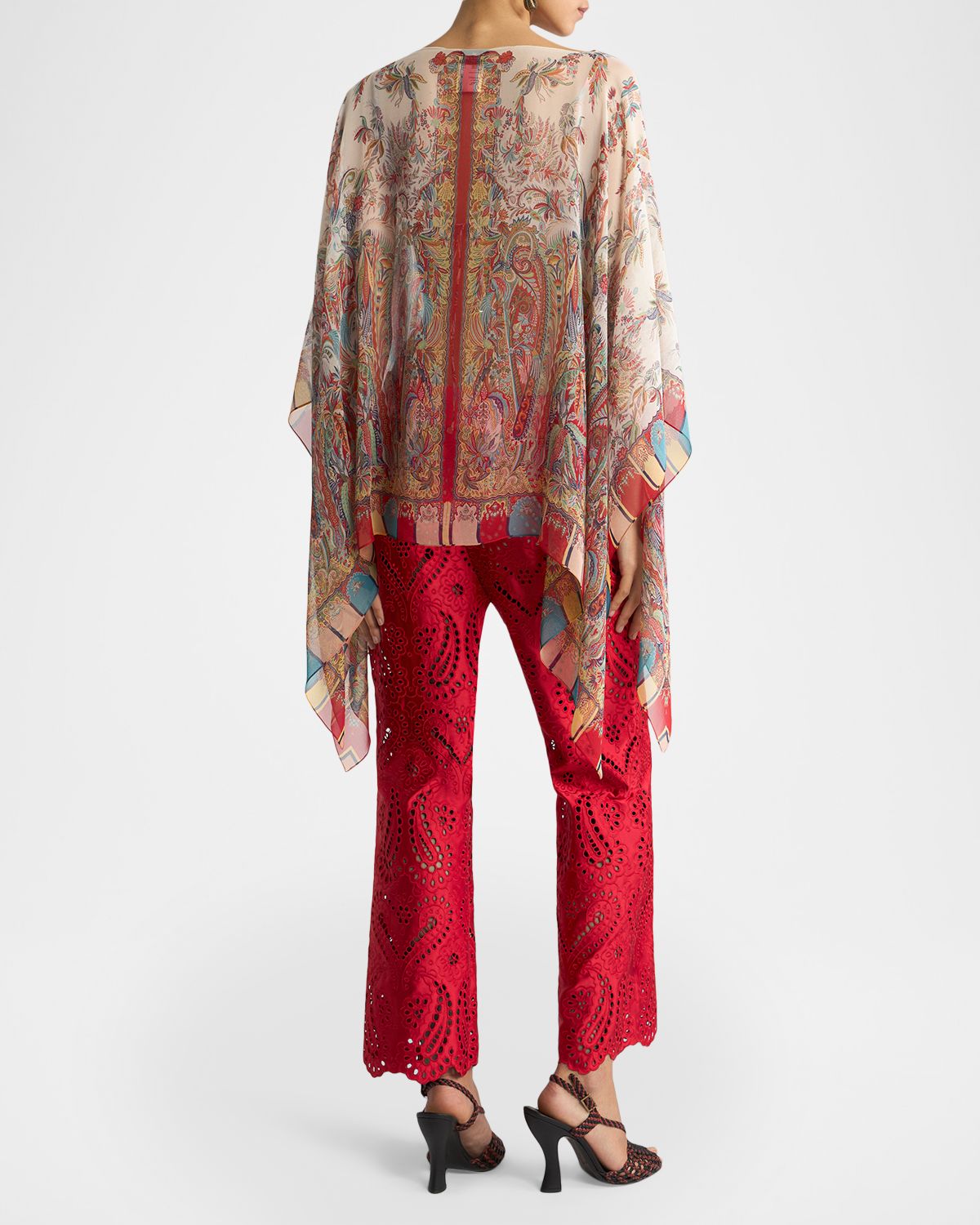 Etro Paisley Foliage Motif Silk Poncho Top | Thumbnail 3