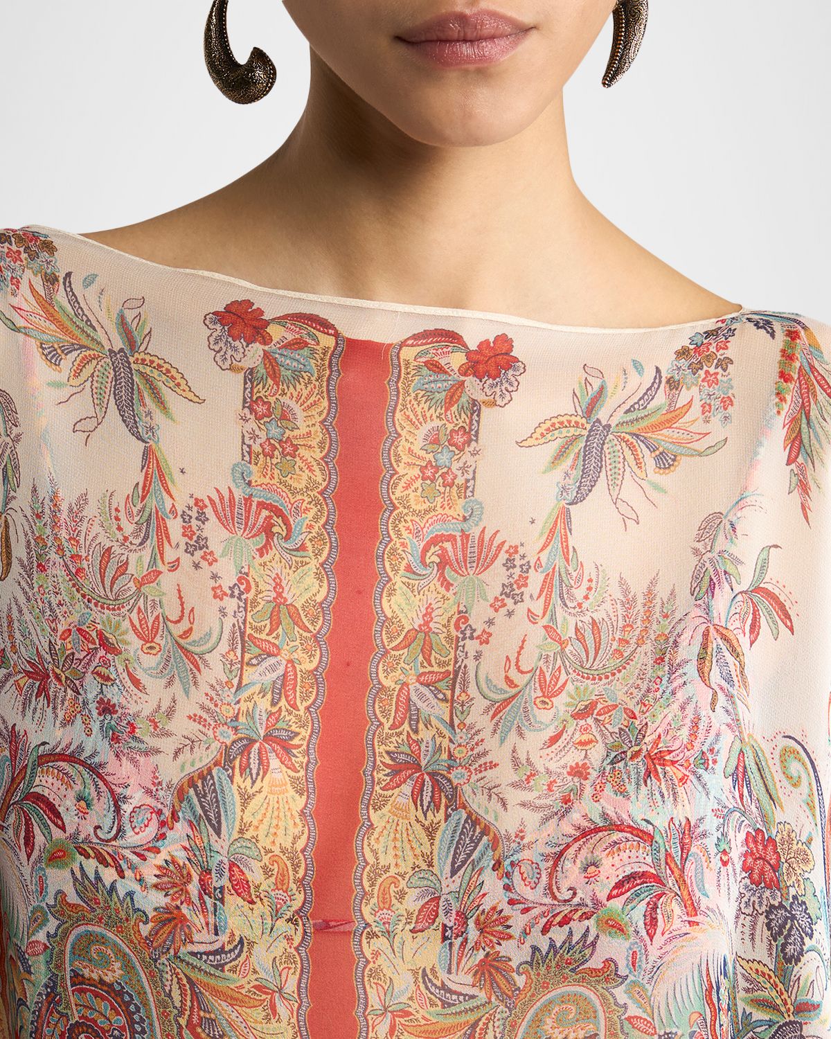 Etro Paisley Foliage Motif Silk Poncho Top | Thumbnail 4