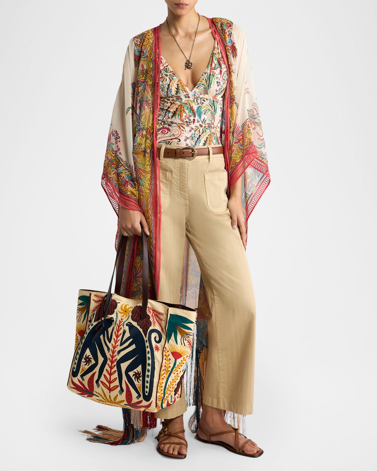 Etro Multicolor Fringe-Trim Kaftan Coverup | Thumbnail 2