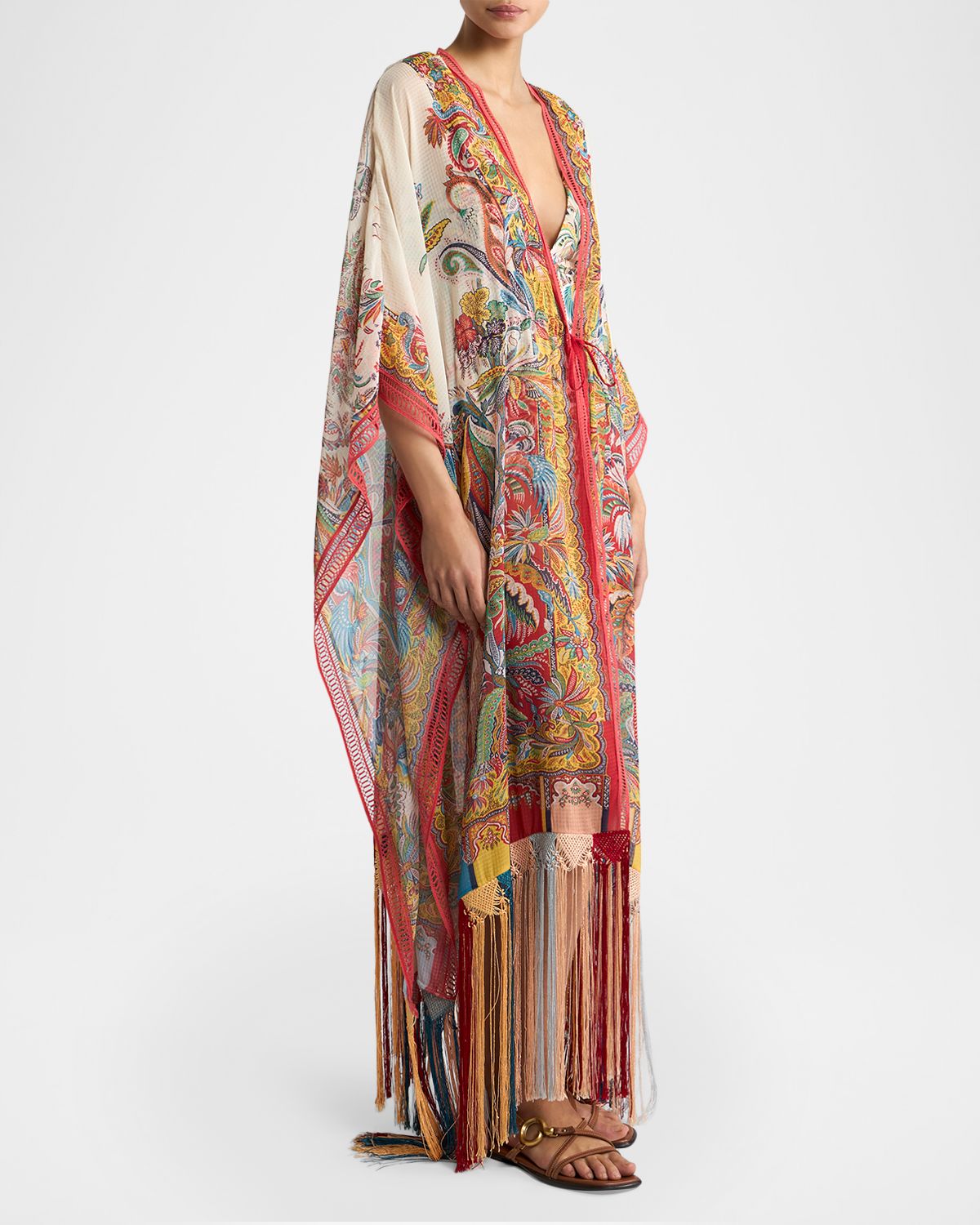 Etro Multicolor Fringe-Trim Kaftan Coverup | Thumbnail 4