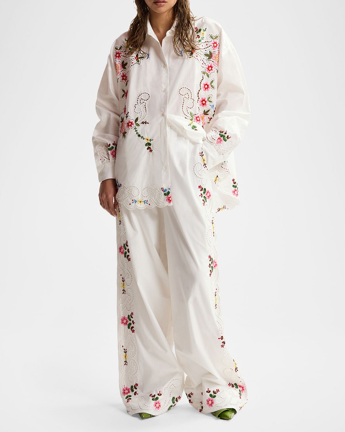 Essentiel Antwerp Floral Embroidered Oversized Cotton Shirt | Thumbnail 6