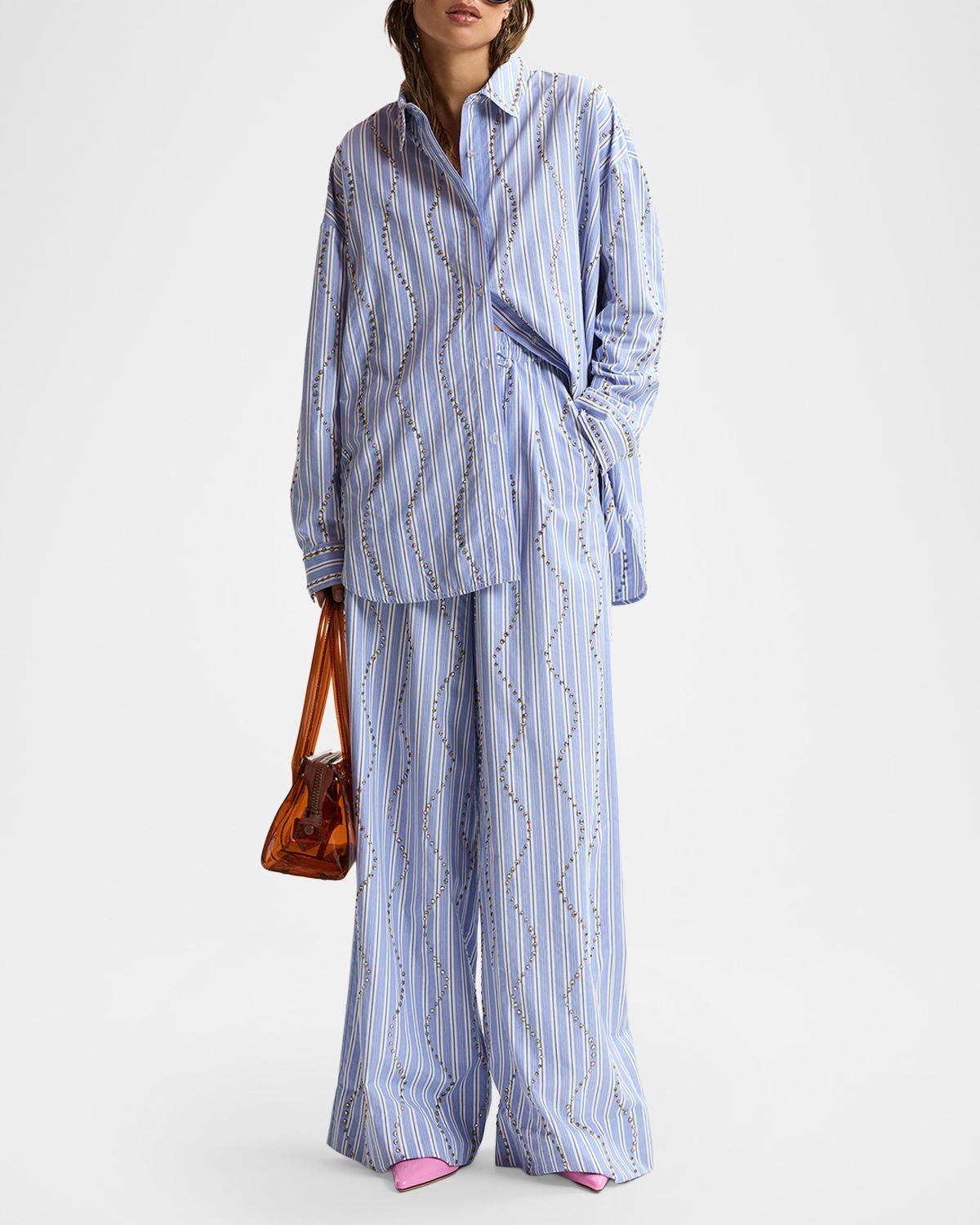 Essentiel Antwerp Studded Pinstripe Cotton Shirt | Thumbnail 5