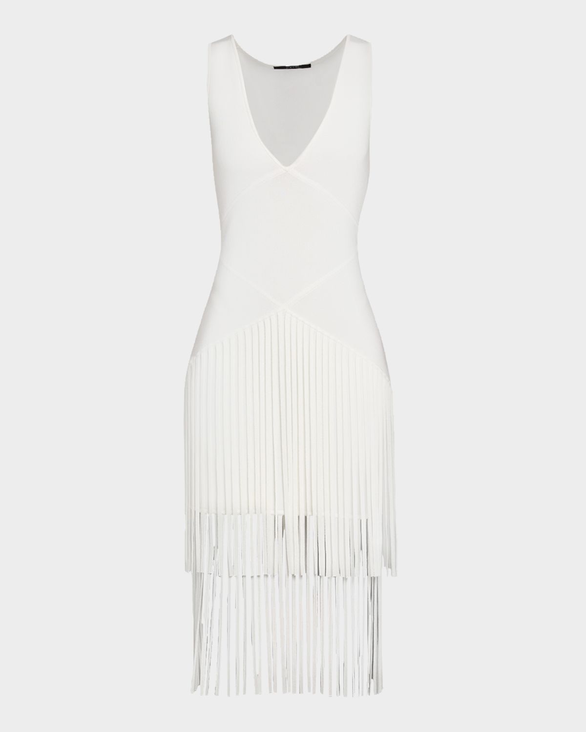 Toccin Patricia V-Neck Seamed Midi Dress with Fringe - Women's Clothing