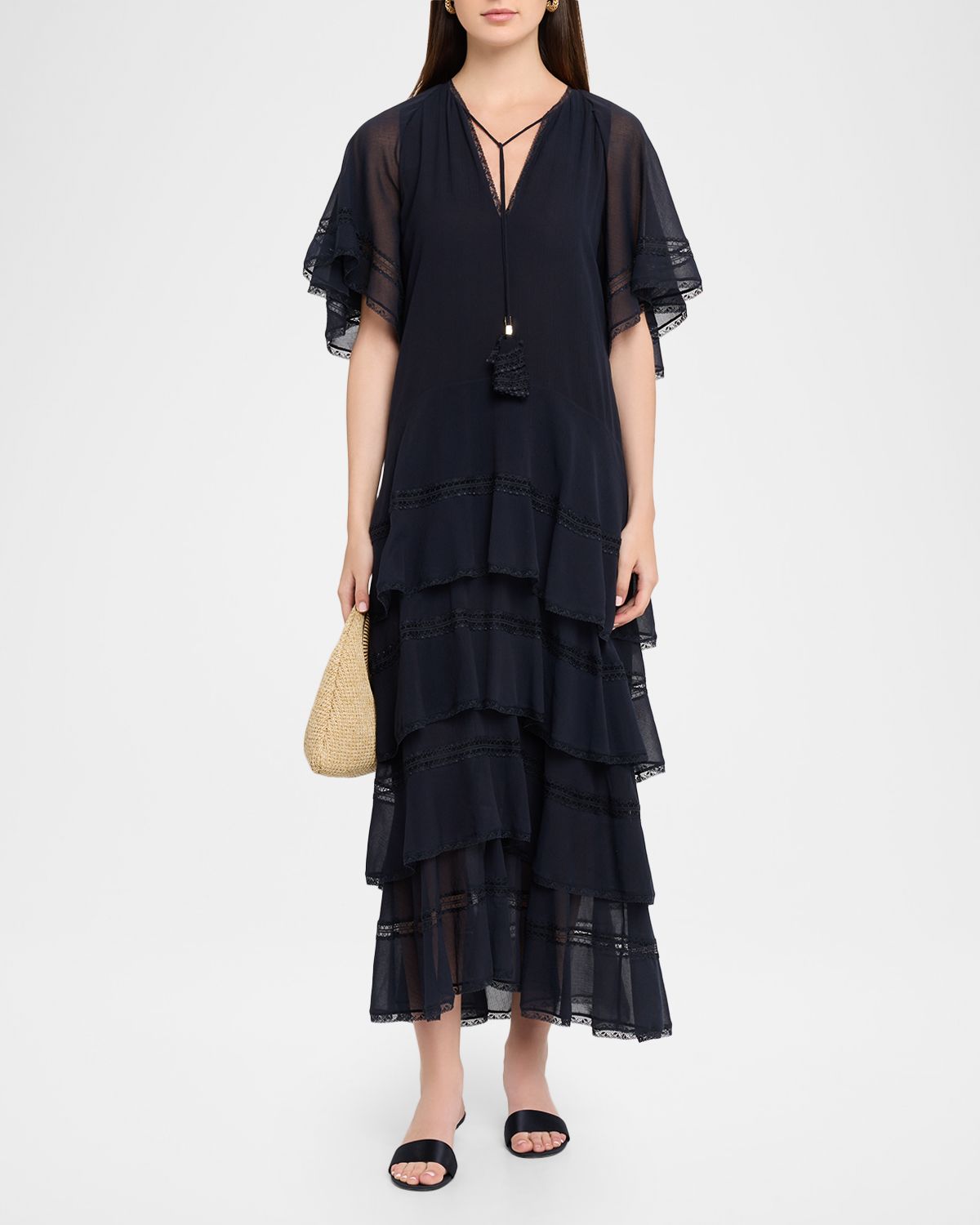 DOROTHEE SCHUMACHER Dreamful Volumes Tiered Lace-Trim Midi Dress