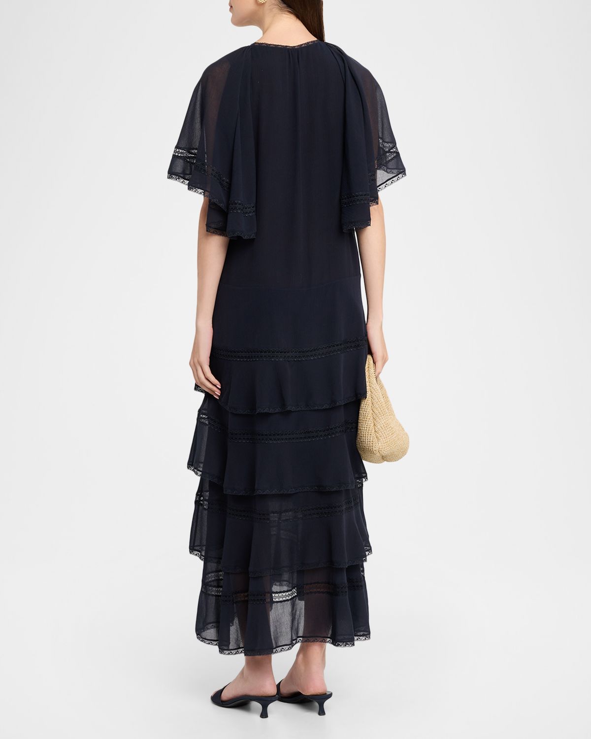 Dorothee Schumacher Dreamful Volumes Tiered Lace-Trim Midi Dress | Thumbnail 3