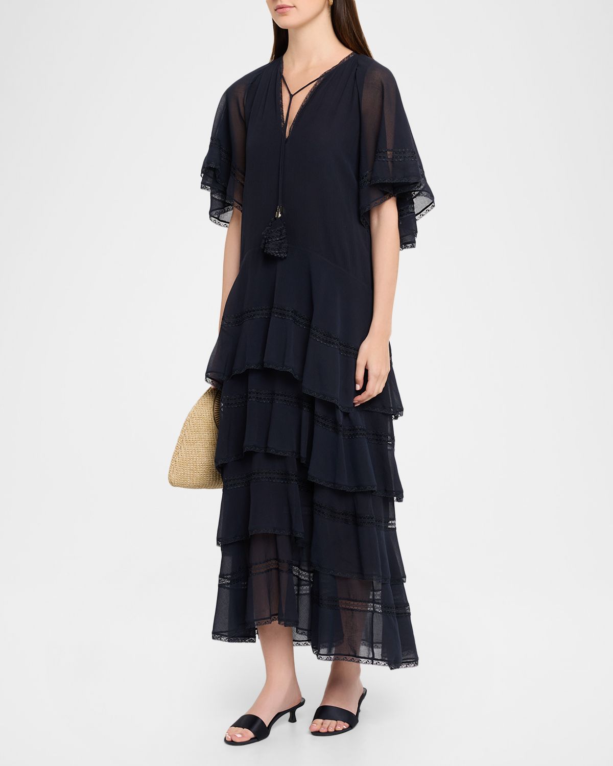 Dorothee Schumacher Dreamful Volumes Tiered Lace-Trim Midi Dress | Thumbnail 4