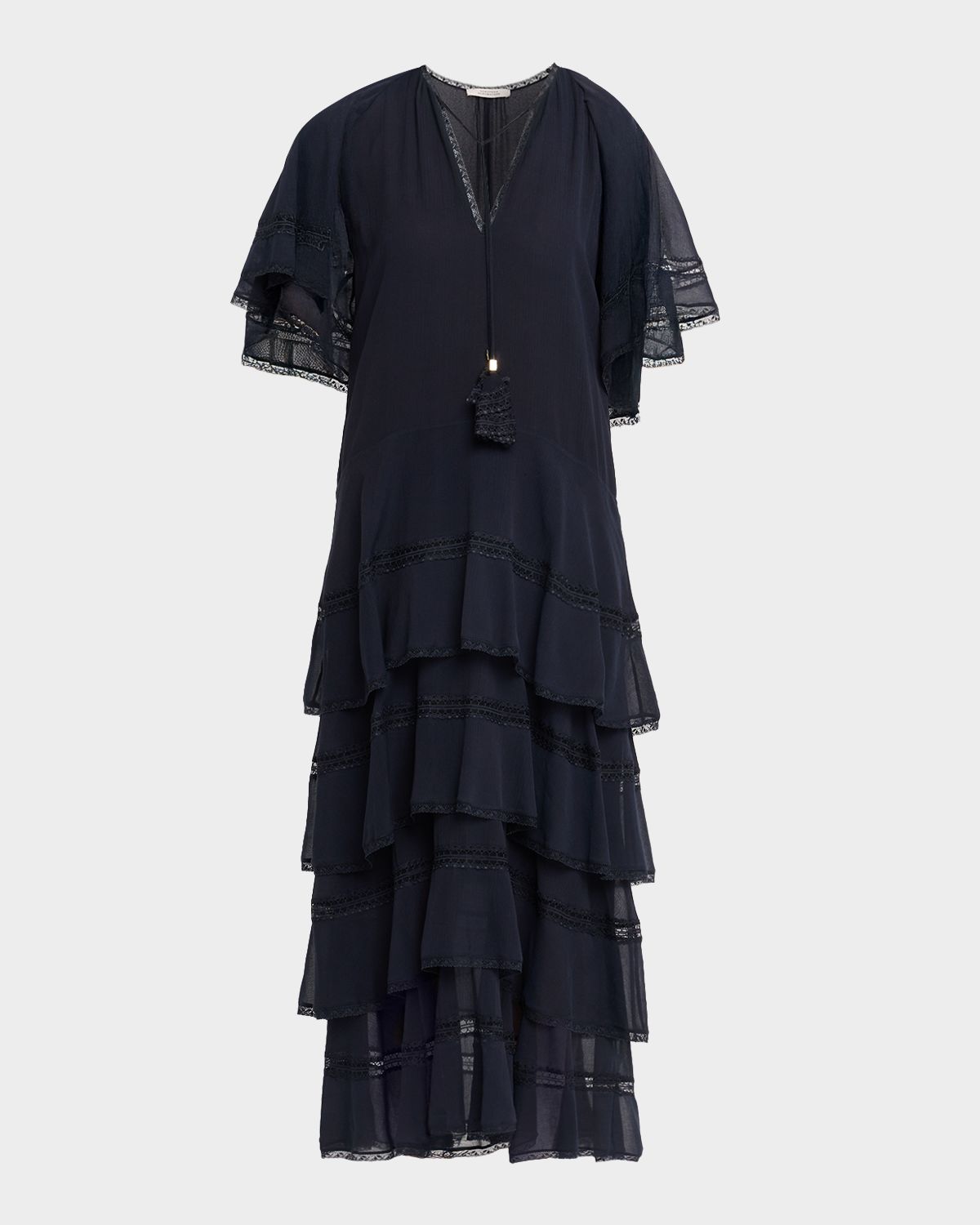 Dorothee Schumacher Dreamful Volumes Tiered Lace-Trim Midi Dress