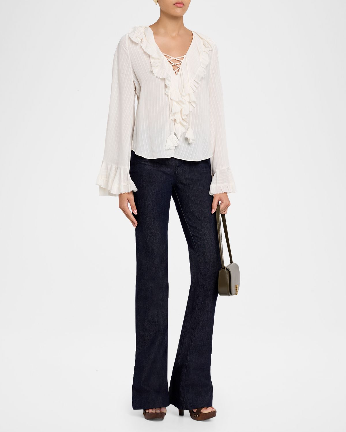 DOROTHEE SCHUMACHER Striped Ruffle Lace-Up Blouse