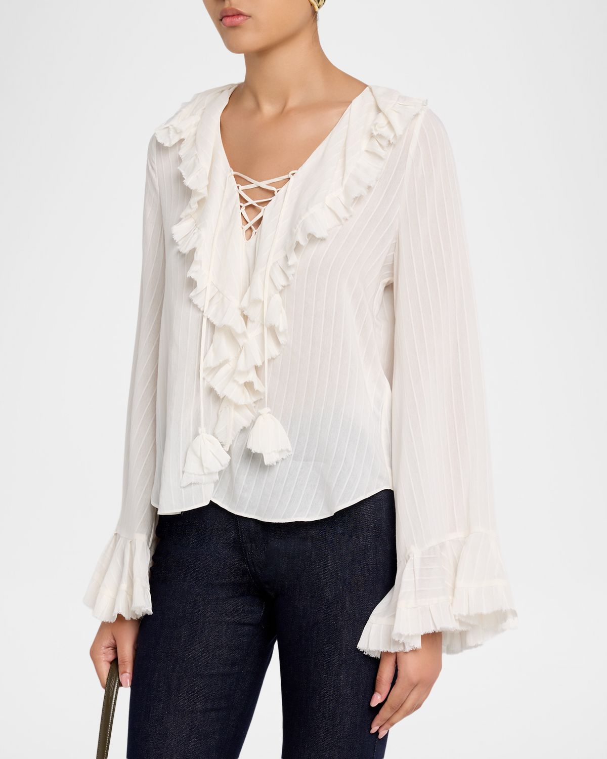 Dorothee Schumacher Striped Ruffle Lace-Up Blouse | Thumbnail 4 Dorothee Schumacher Striped Ruffle Lace-Up Blouse | Thumbnail 4
