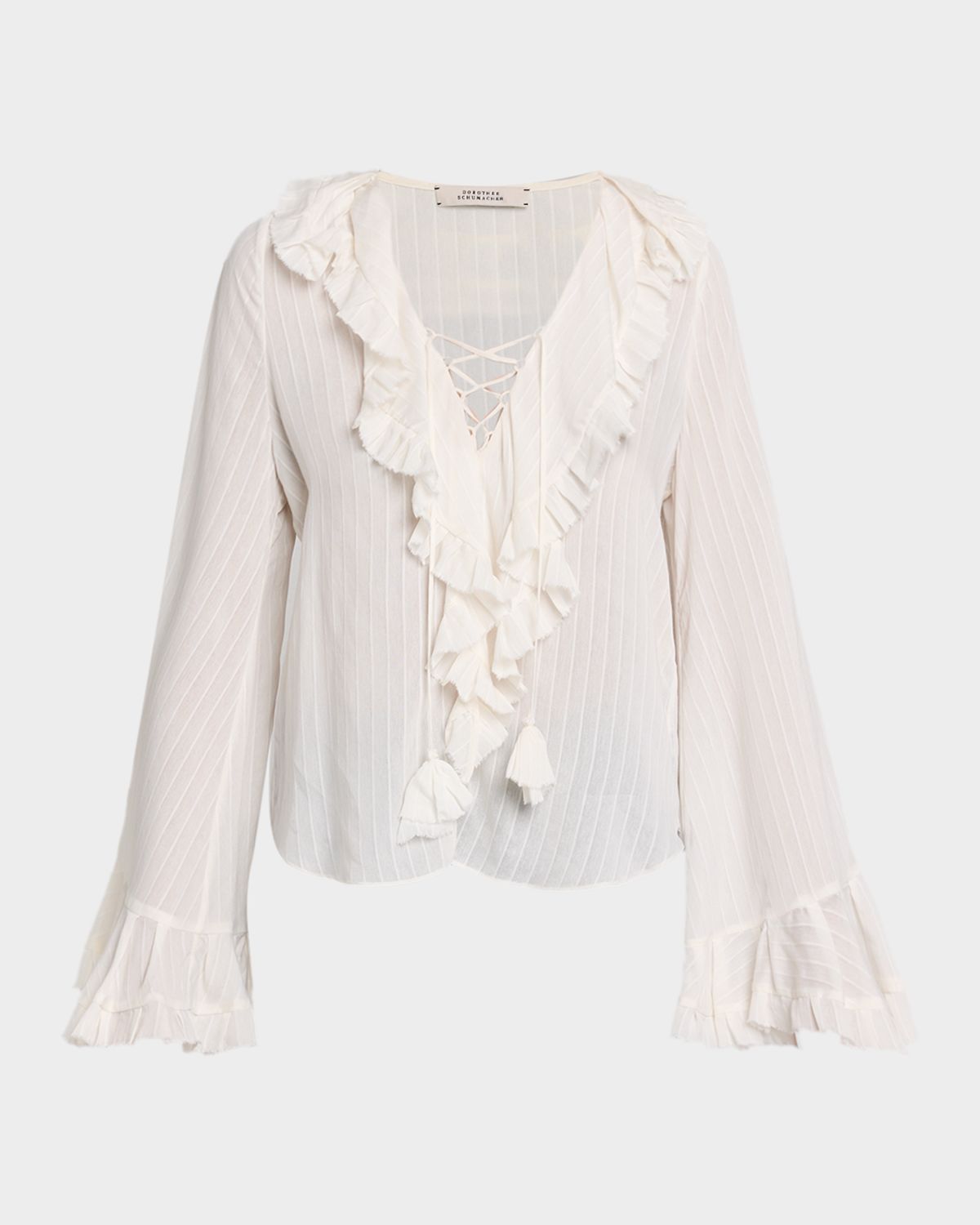 Dorothee Schumacher Striped Ruffle Lace-Up Blouse
