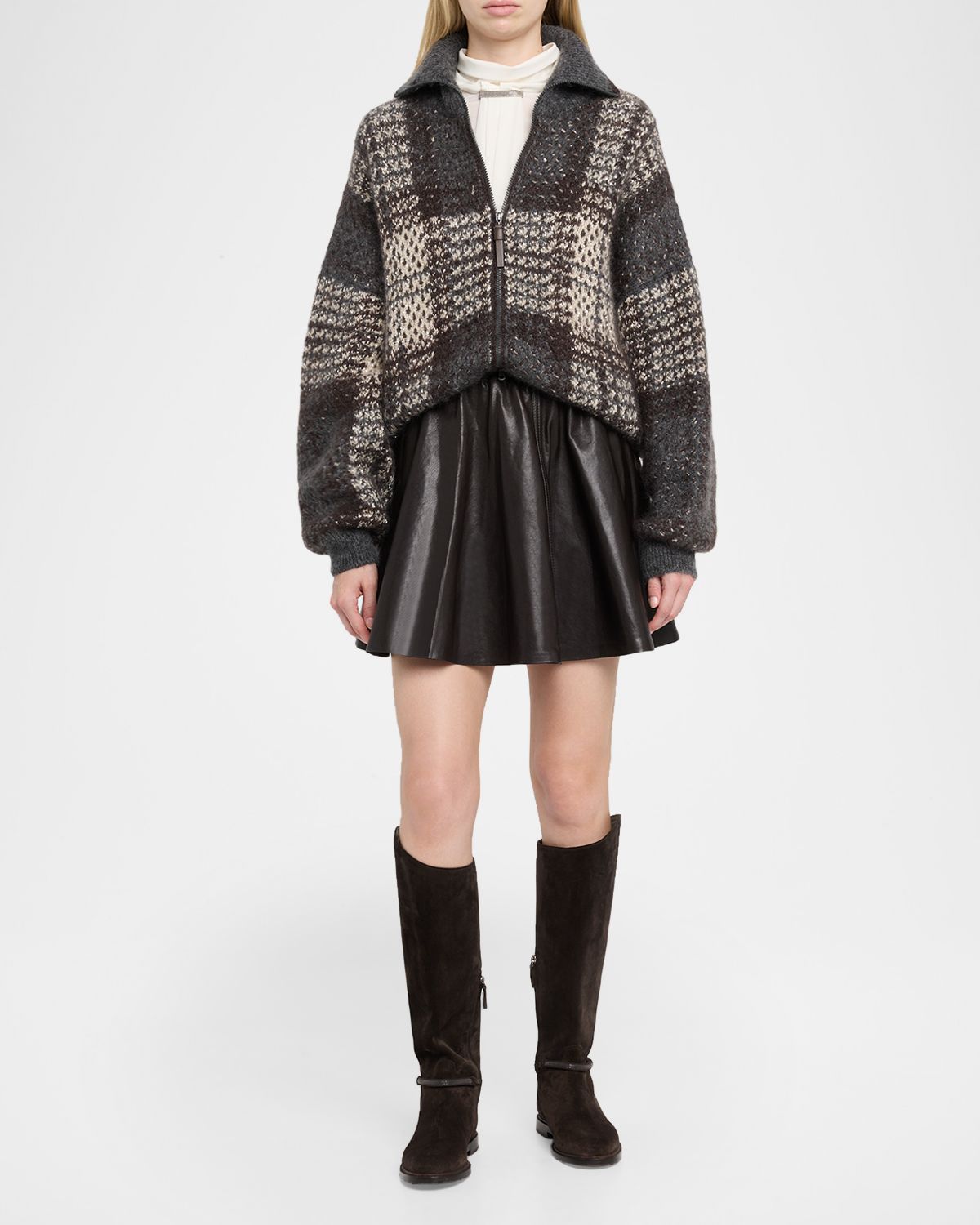 Brunello Cucinelli Leather Flared Mini Skirt | Thumbnail 2 Brunello Cucinelli Leather Flared Mini Skirt | Thumbnail 2