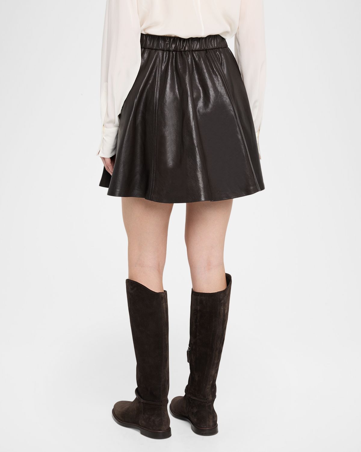 Brunello Cucinelli Leather Flared Mini Skirt | Thumbnail 3 Brunello Cucinelli Leather Flared Mini Skirt | Thumbnail 3