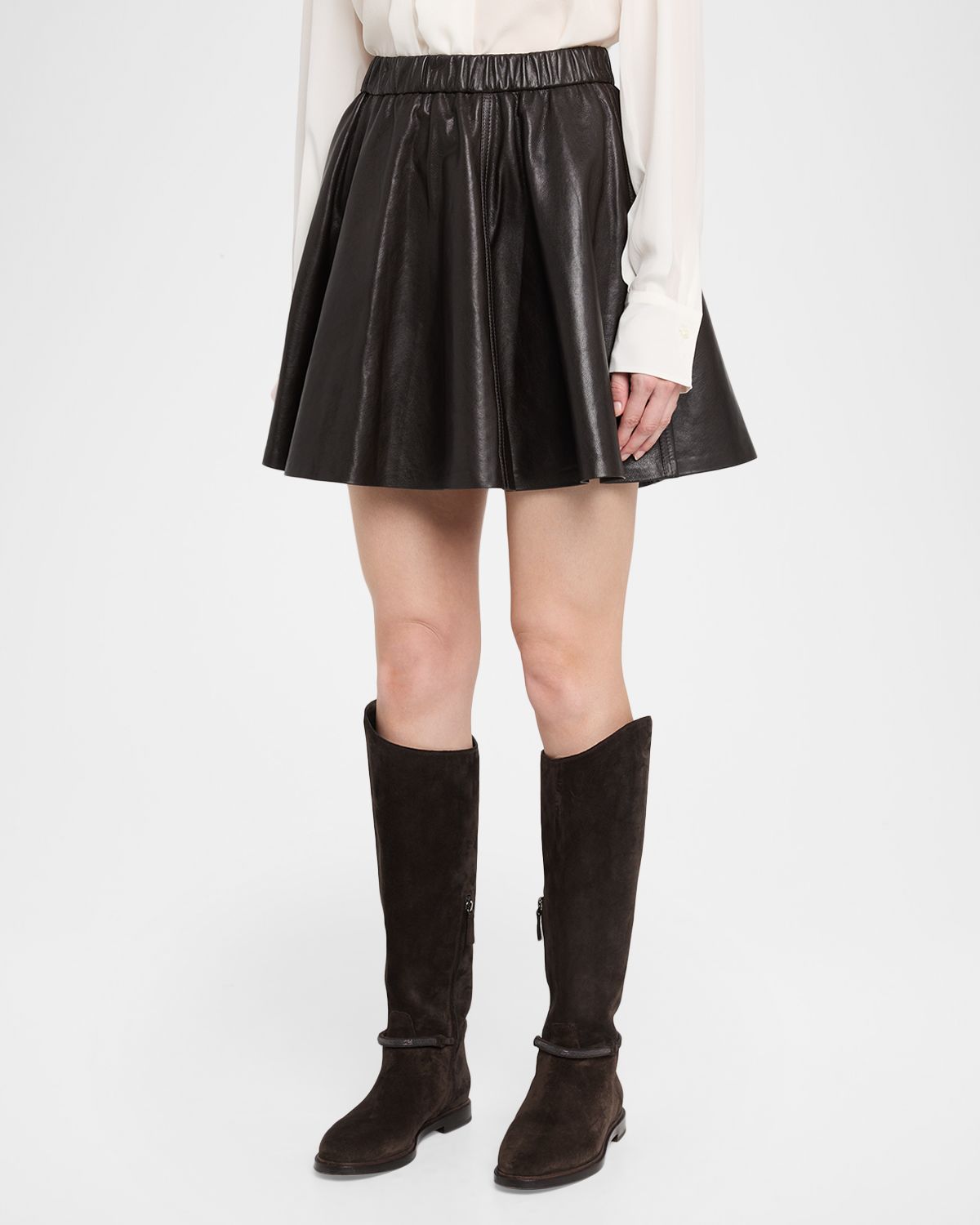 Brunello Cucinelli Leather Flared Mini Skirt | Thumbnail 4 Brunello Cucinelli Leather Flared Mini Skirt | Thumbnail 4