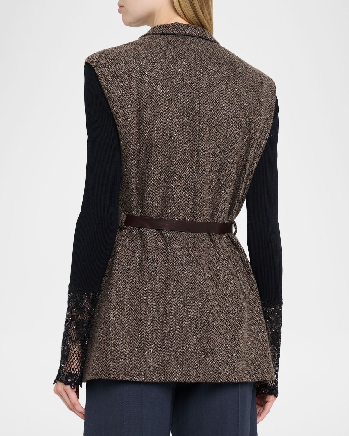 Brunello Cucinelli Wool-Blend Herringbone Belted Vest | Thumbnail 3