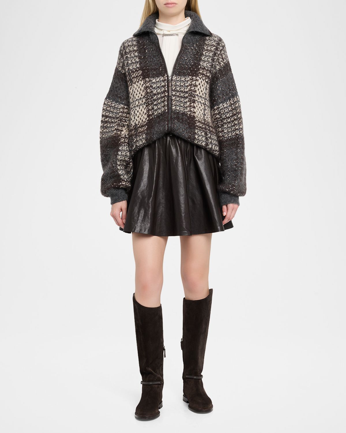 Brunello Cucinelli Mohair Plaid Oversized Cardigan | Thumbnail 2 Brunello Cucinelli Mohair Plaid Oversized Cardigan | Thumbnail 2