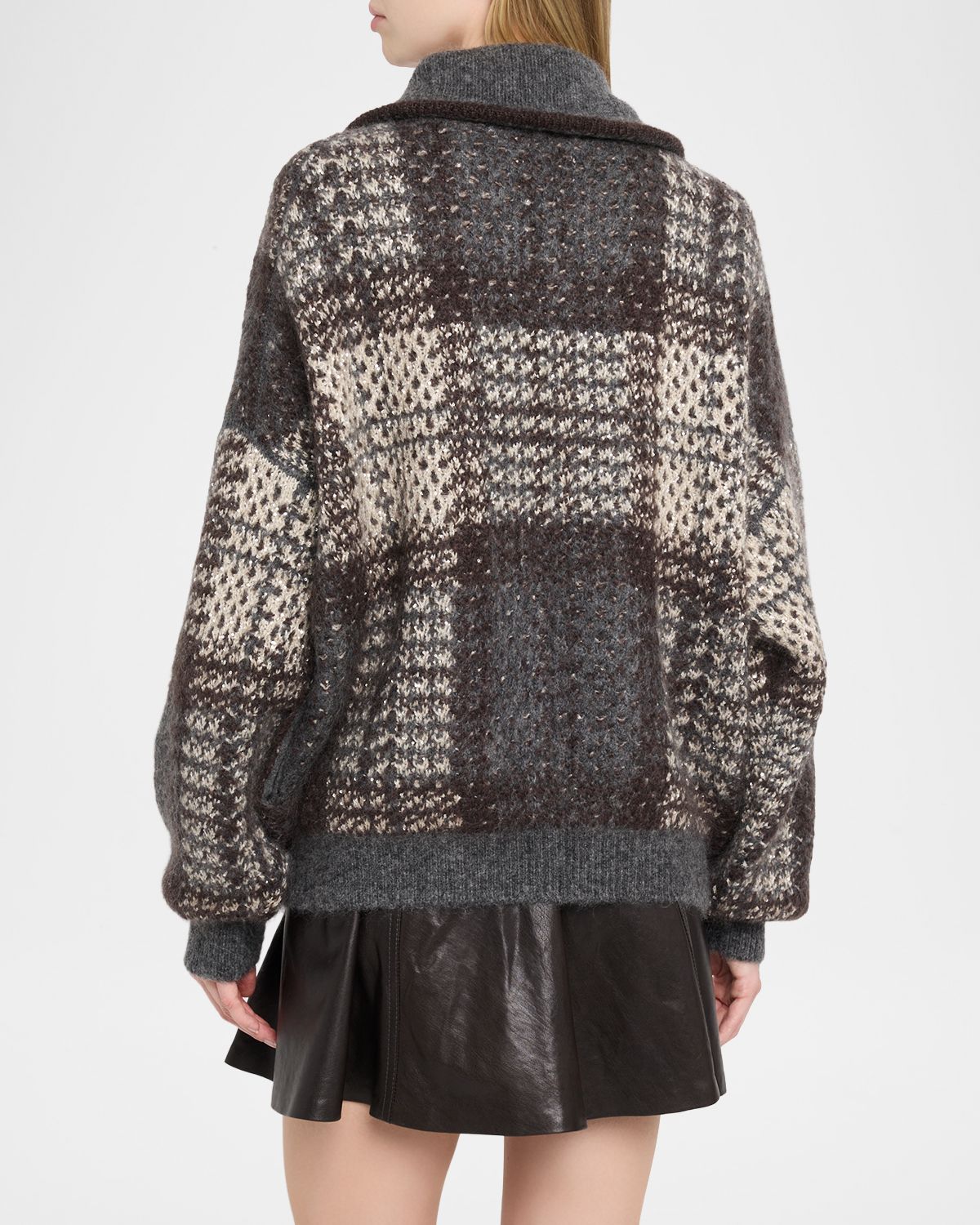 Brunello Cucinelli Mohair Plaid Oversized Cardigan | Thumbnail 3 Brunello Cucinelli Mohair Plaid Oversized Cardigan | Thumbnail 3