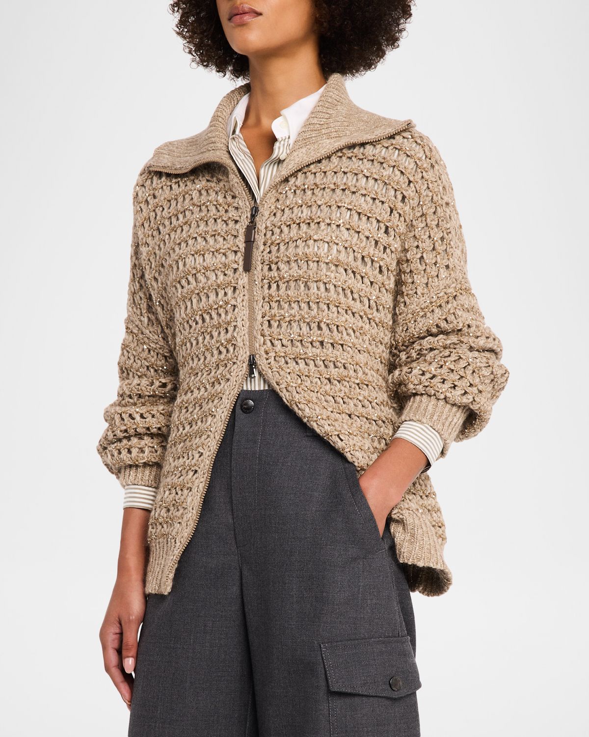 Brunello Cucinelli Cashmere-Blend Chunky-Knit Cardigan | Thumbnail 4 Brunello Cucinelli Cashmere-Blend Chunky-Knit Cardigan | Thumbnail 4