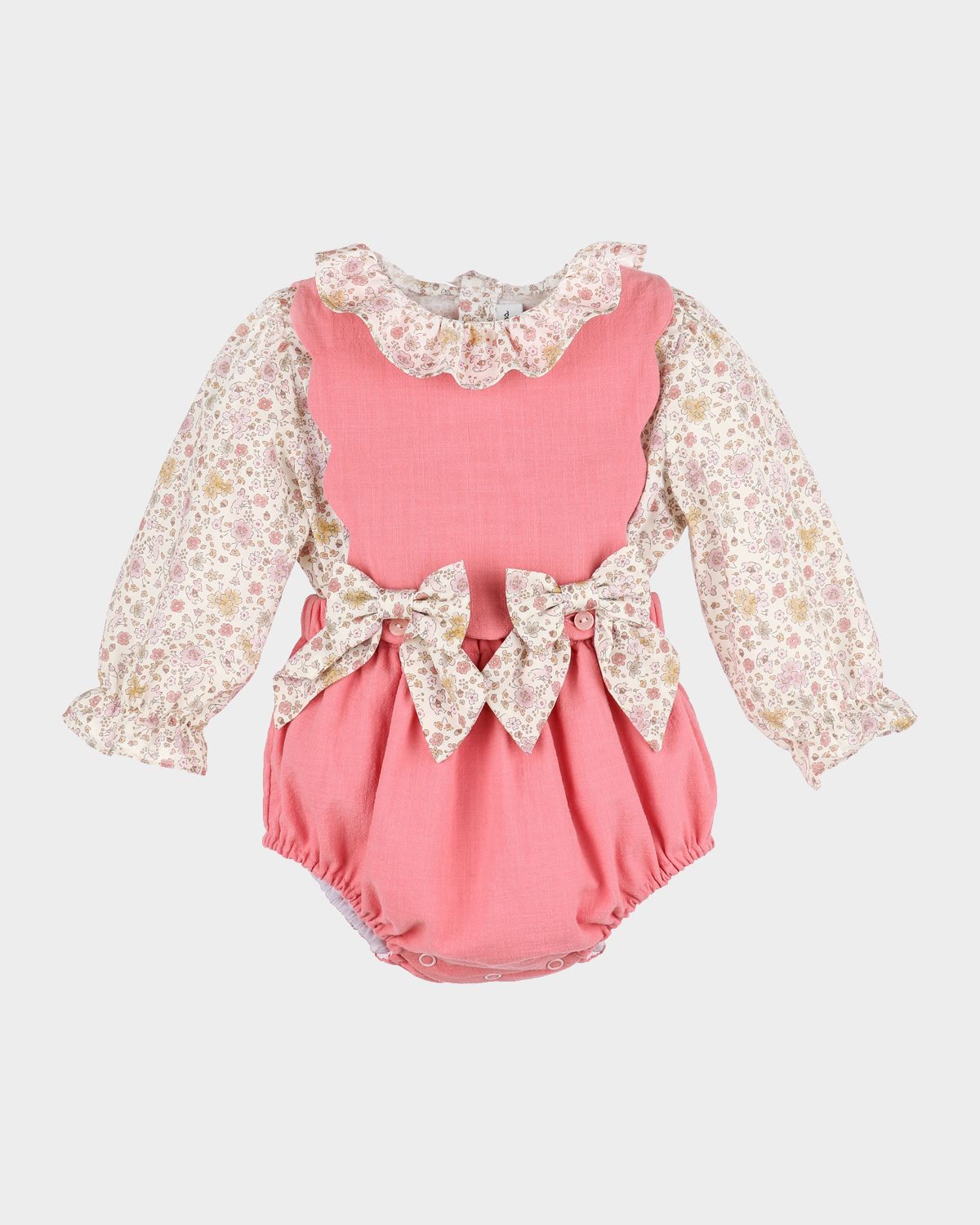 Luli & Me Girl 's Floral Shirt & Overall Romper Set, Size 9M-24M