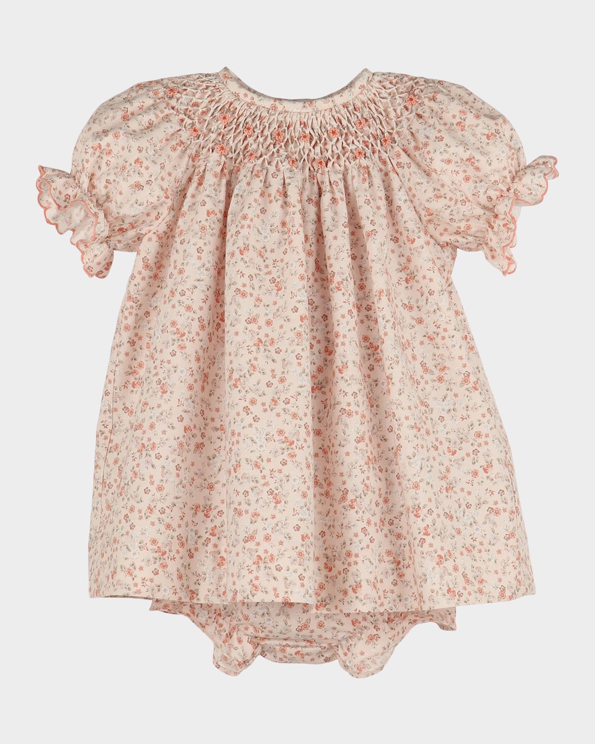Luli & Me Girl 's Honeycomb Smocked Floral Dress & Bloomers Set, Size 6M-24M