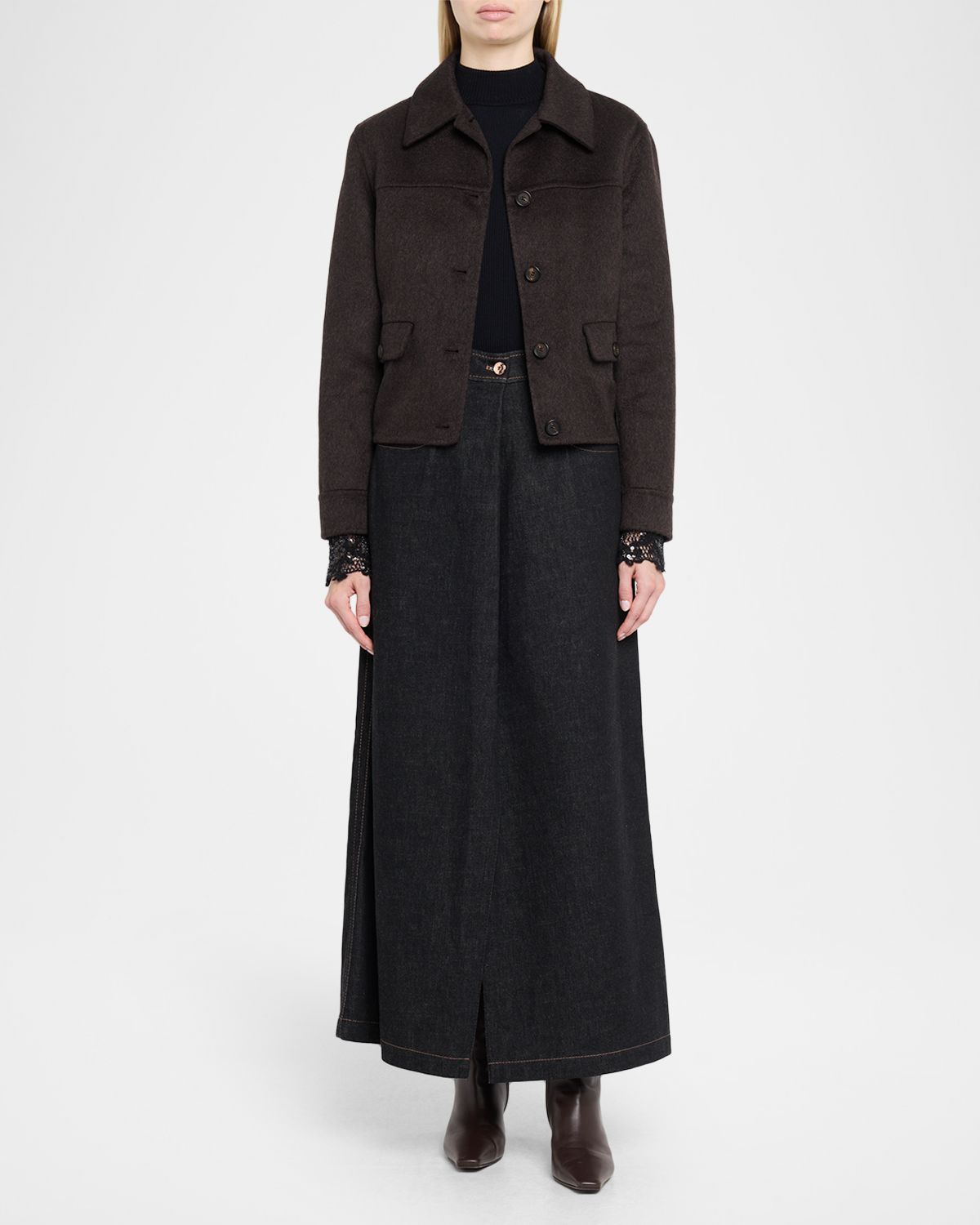 Brunello Cucinelli Denim A-Line Slit Maxi Skirt | Thumbnail 2