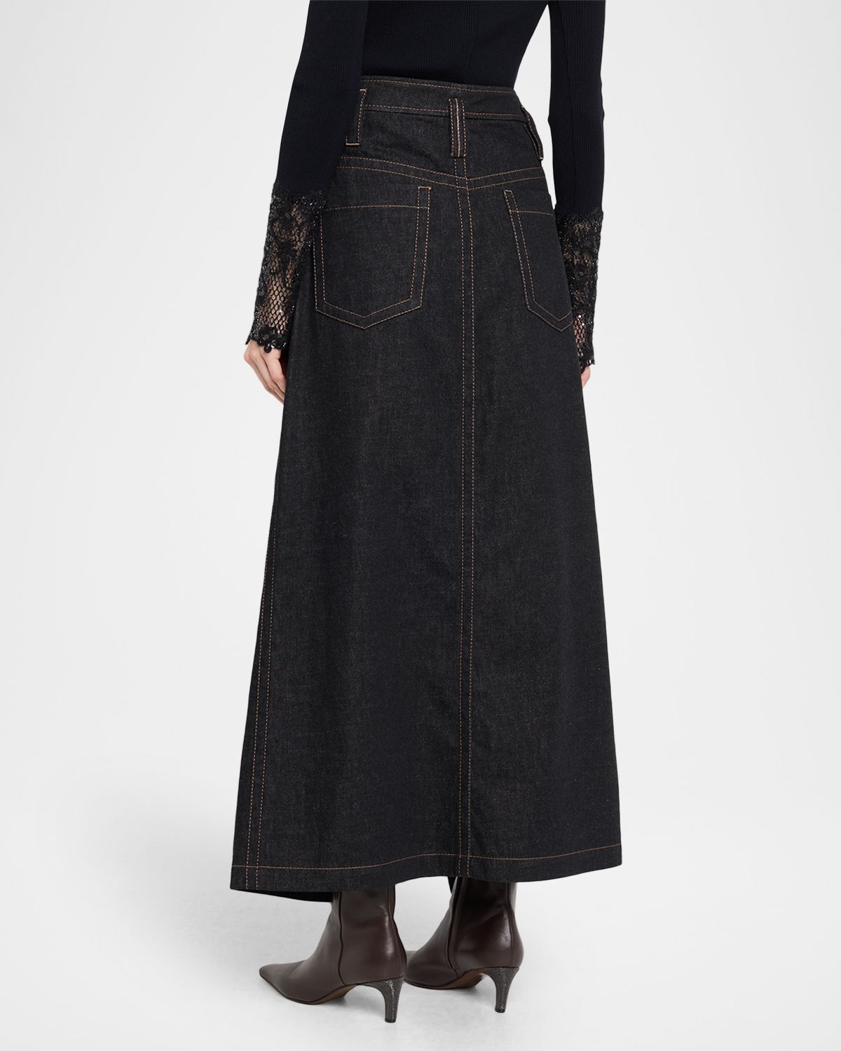 Brunello Cucinelli Denim A-Line Slit Maxi Skirt | Thumbnail 3