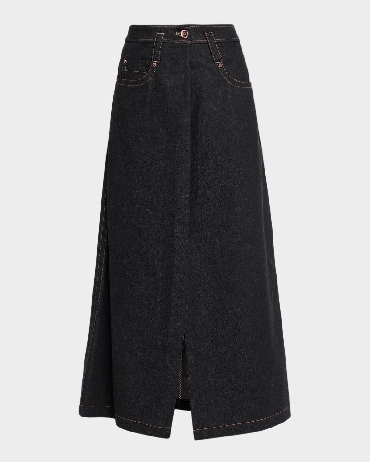 Brunello Cucinelli Denim A-Line Slit Maxi Skirt