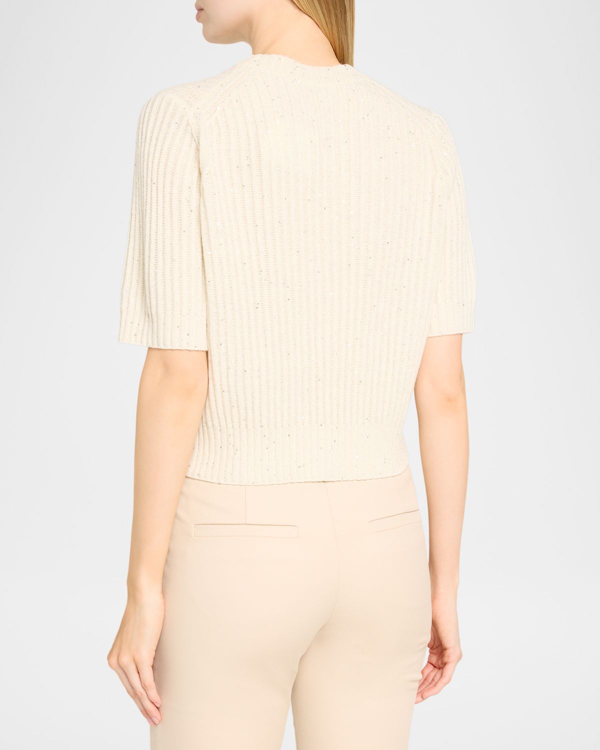 Brunello Cucinelli Paillette Cashmere-Wool Short-Sleeve Sweater | Thumbnail 3 Brunello Cucinelli Paillette Cashmere-Wool Short-Sleeve Sweater | Thumbnail 3